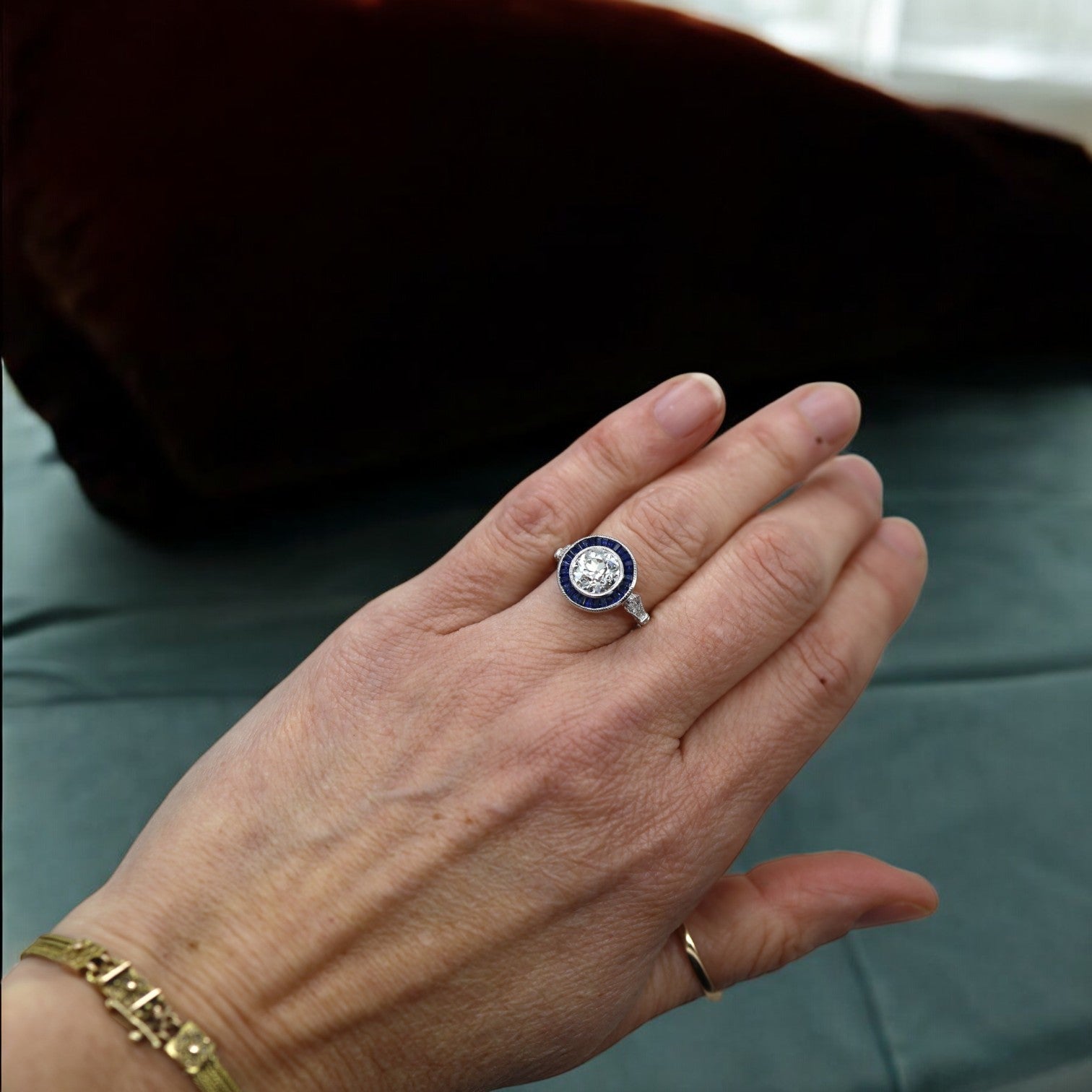 Art Deco-Style Sapphire Halo Engagement Ring - Petra Star