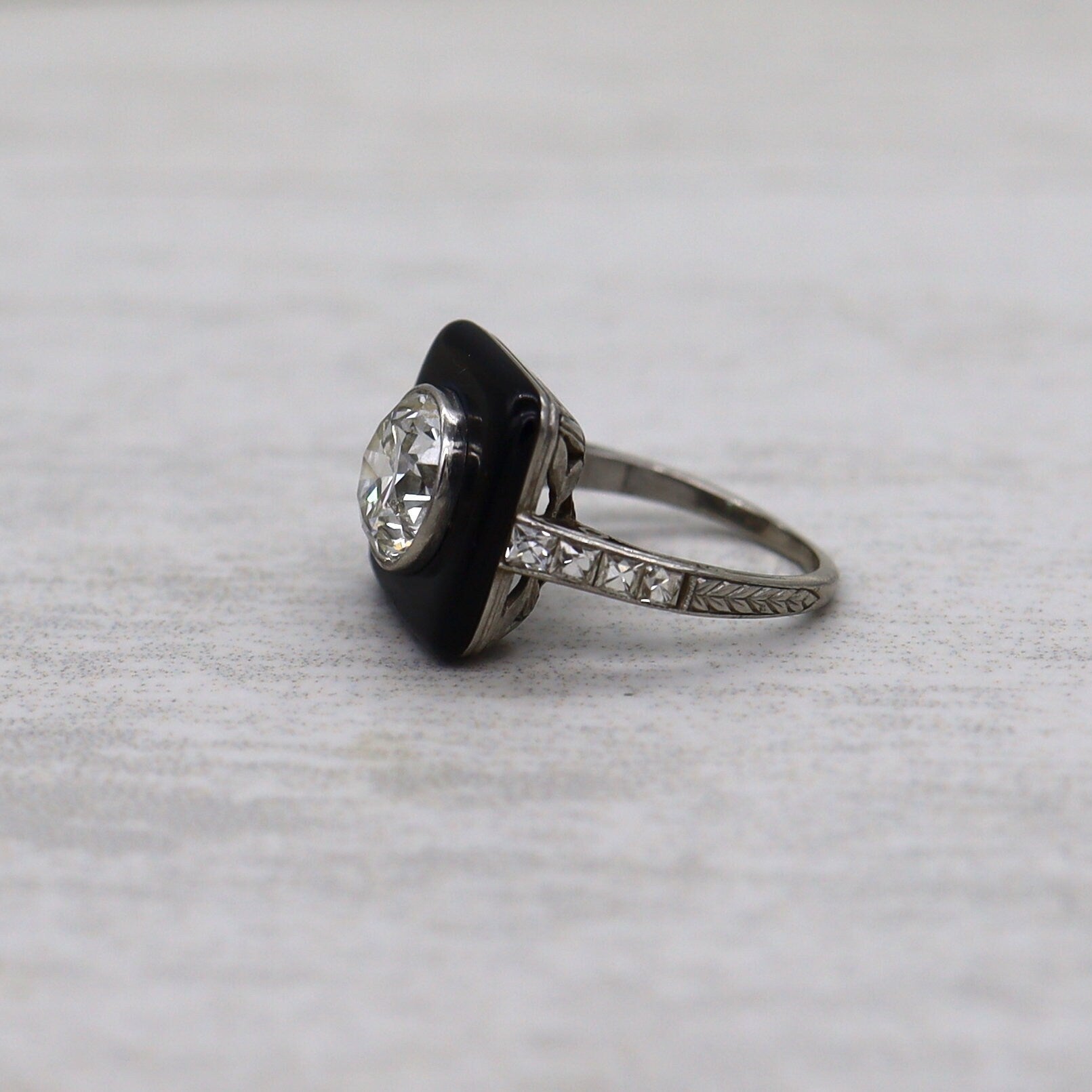 Art Deco Tiffany & Co. Onyx and Diamond Ring in Platinum - Petra Star