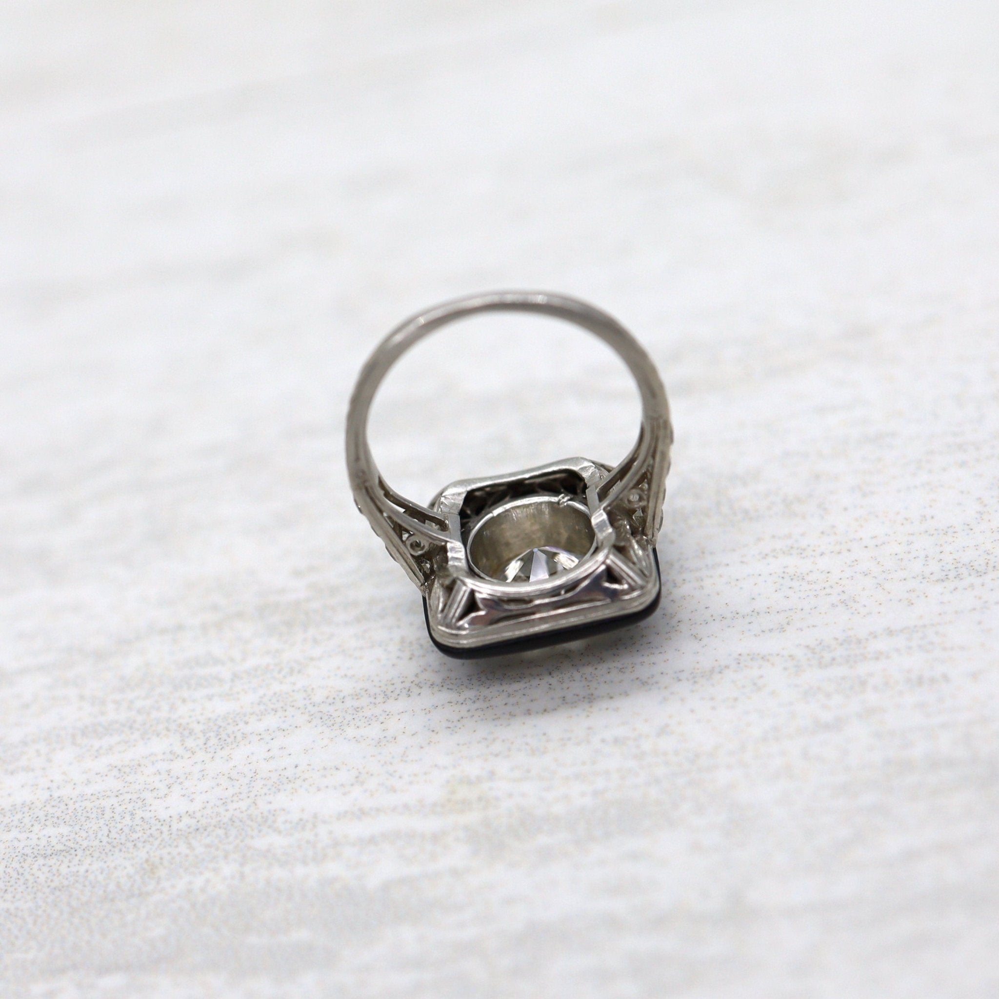 Art Deco Tiffany & Co. Onyx and Diamond Ring in Platinum - Petra Star