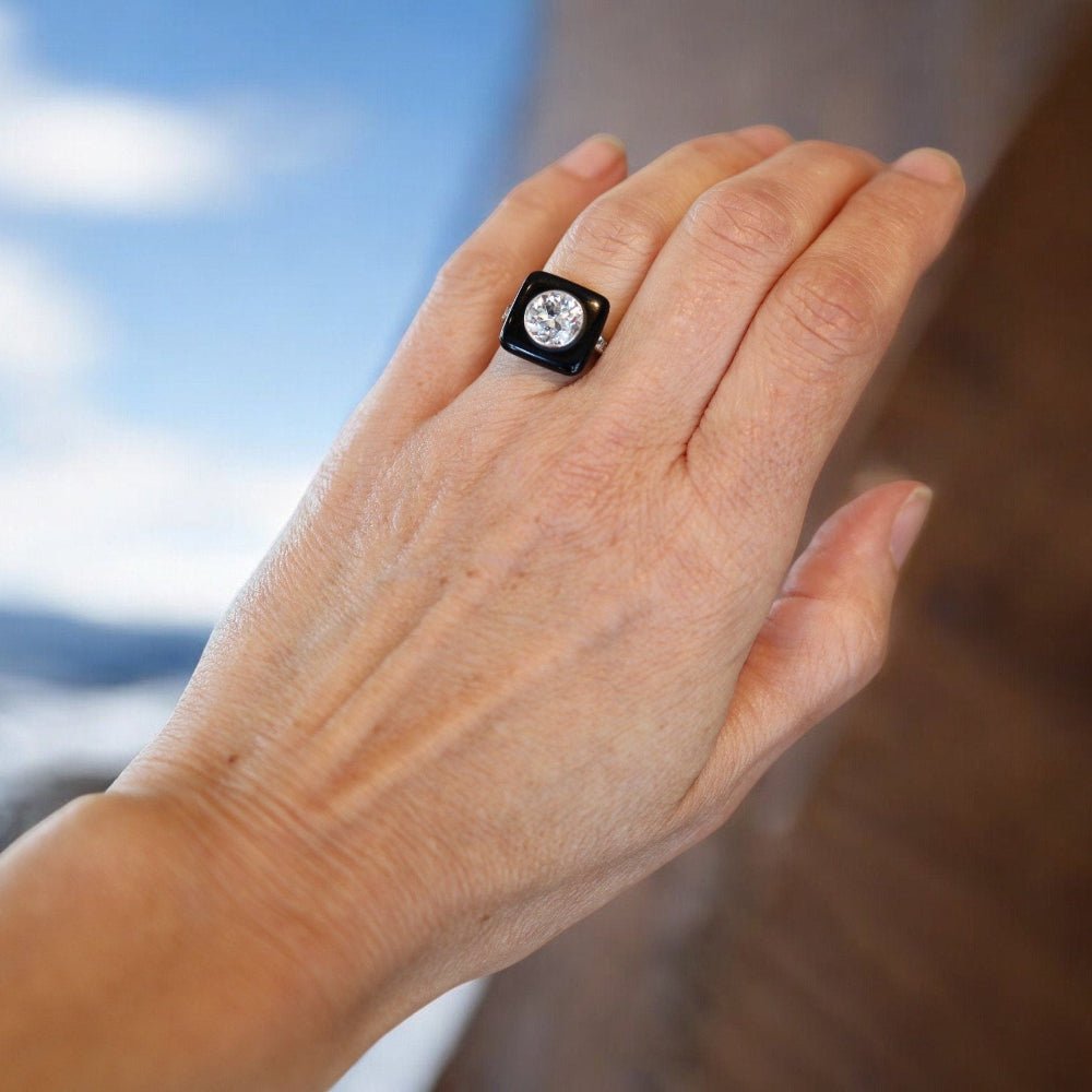 Art Deco Tiffany & Co. Onyx and Diamond Ring in Platinum - Petra Star