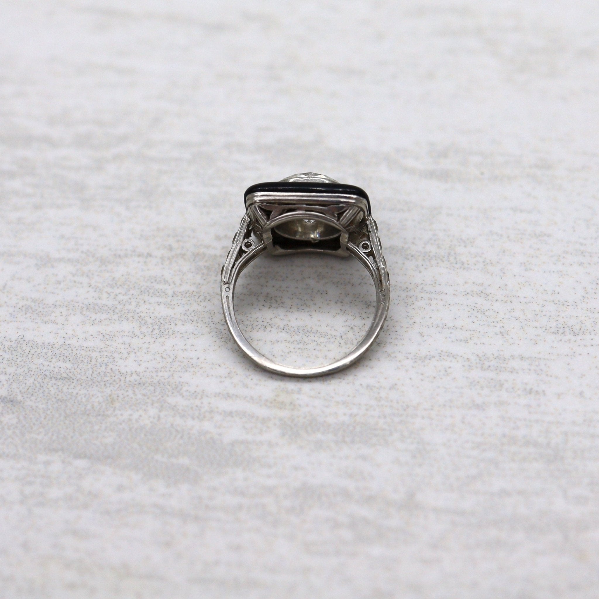 Art Deco Tiffany & Co. Onyx and Diamond Ring in Platinum - Petra Star