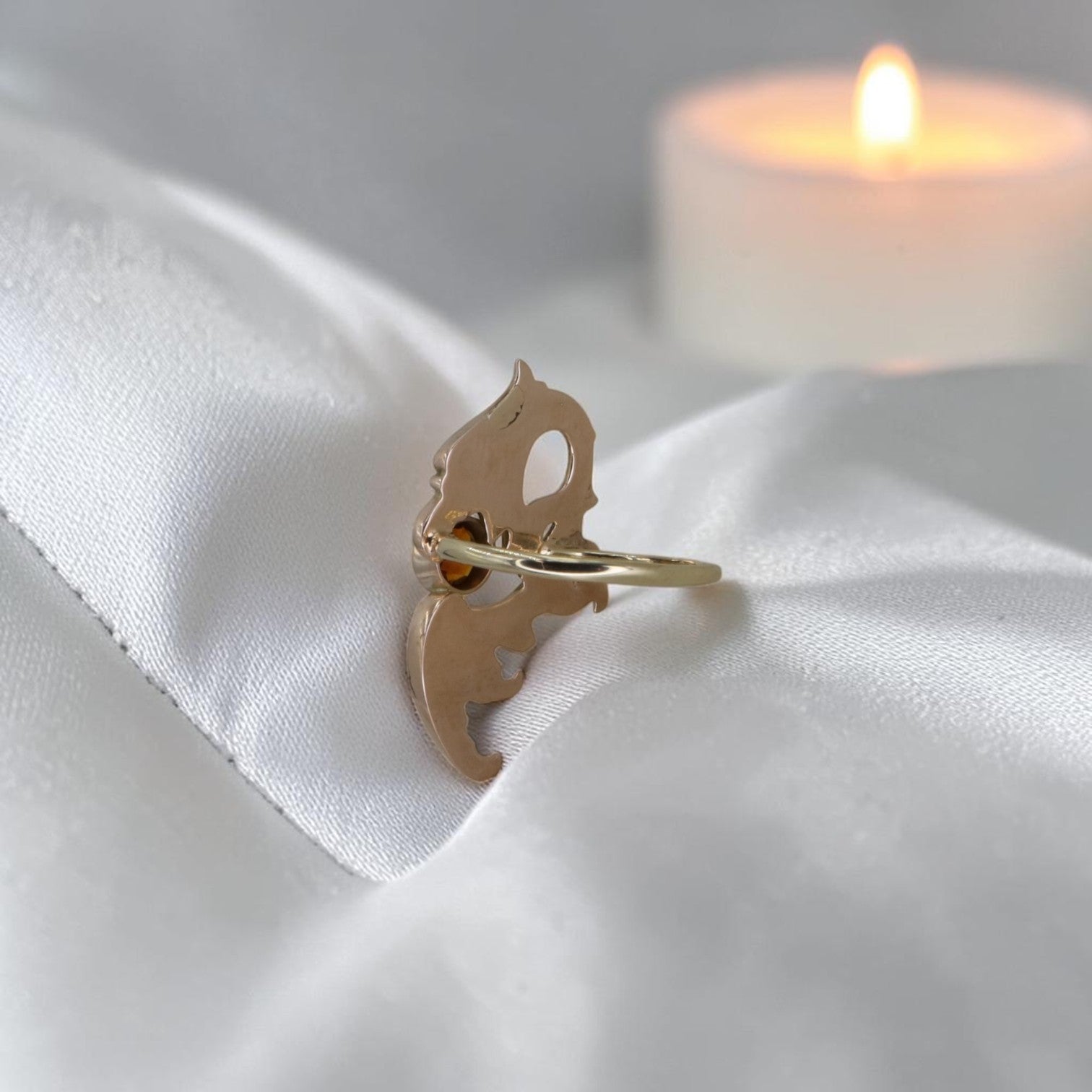 Art Nouveau Griffin ring by The Vintage Vault featuring 10k gold and Madeira citrine, converted from a brooch.