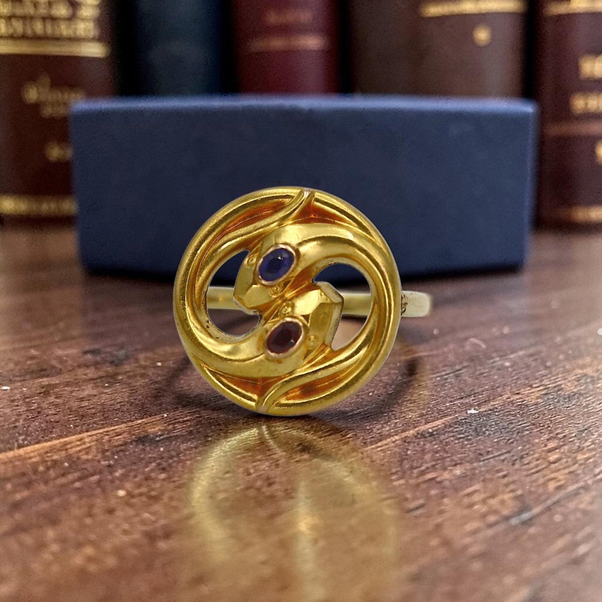 Art Nouveau 18K Gold Twin Serpent Ring — Sapphire & Ruby, Converted Scarf Pin, Circa 1910, Size 6 - Petra StarRing