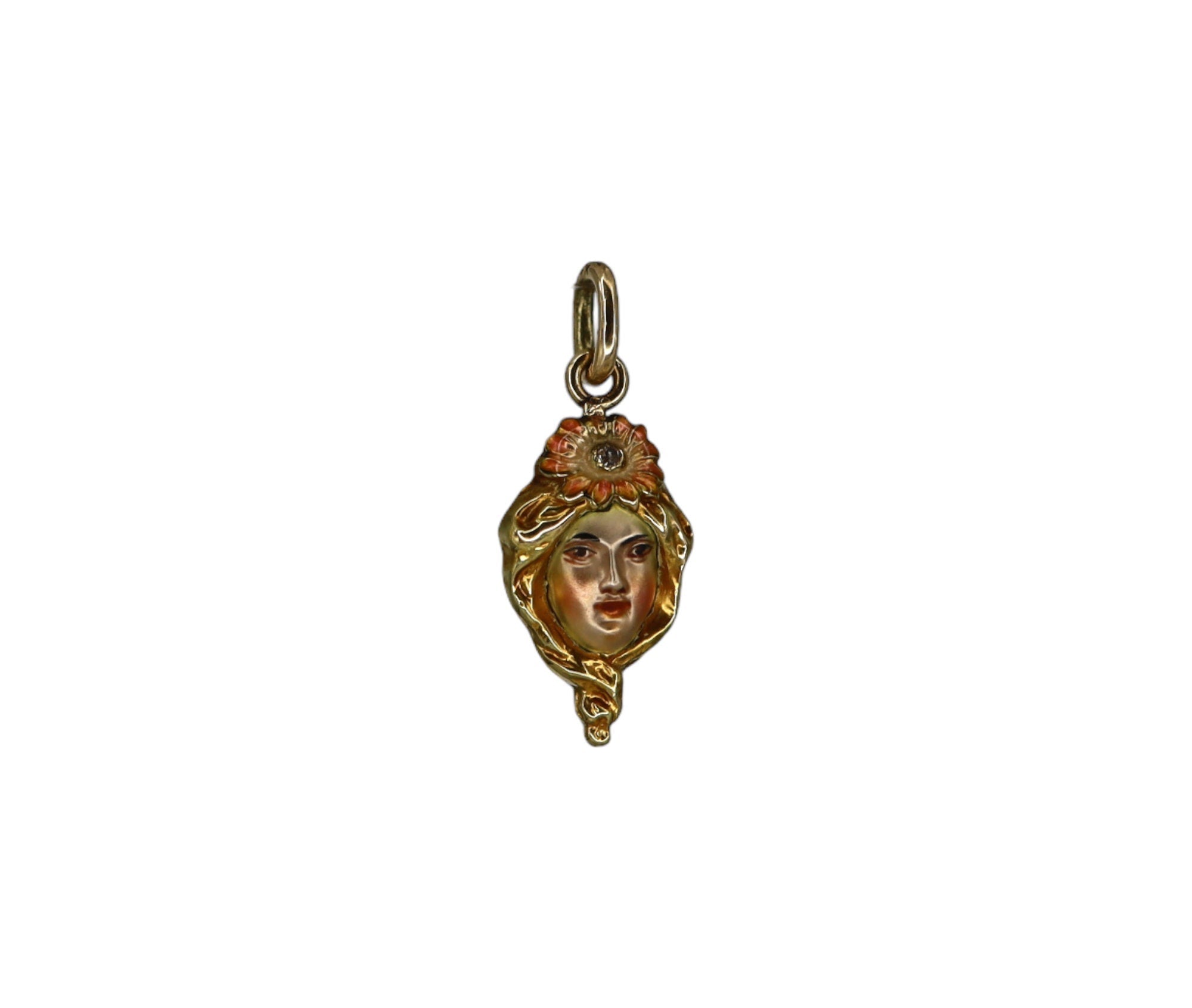 Art Nouveau Charm Enamel Woman Pendant - Petra Star