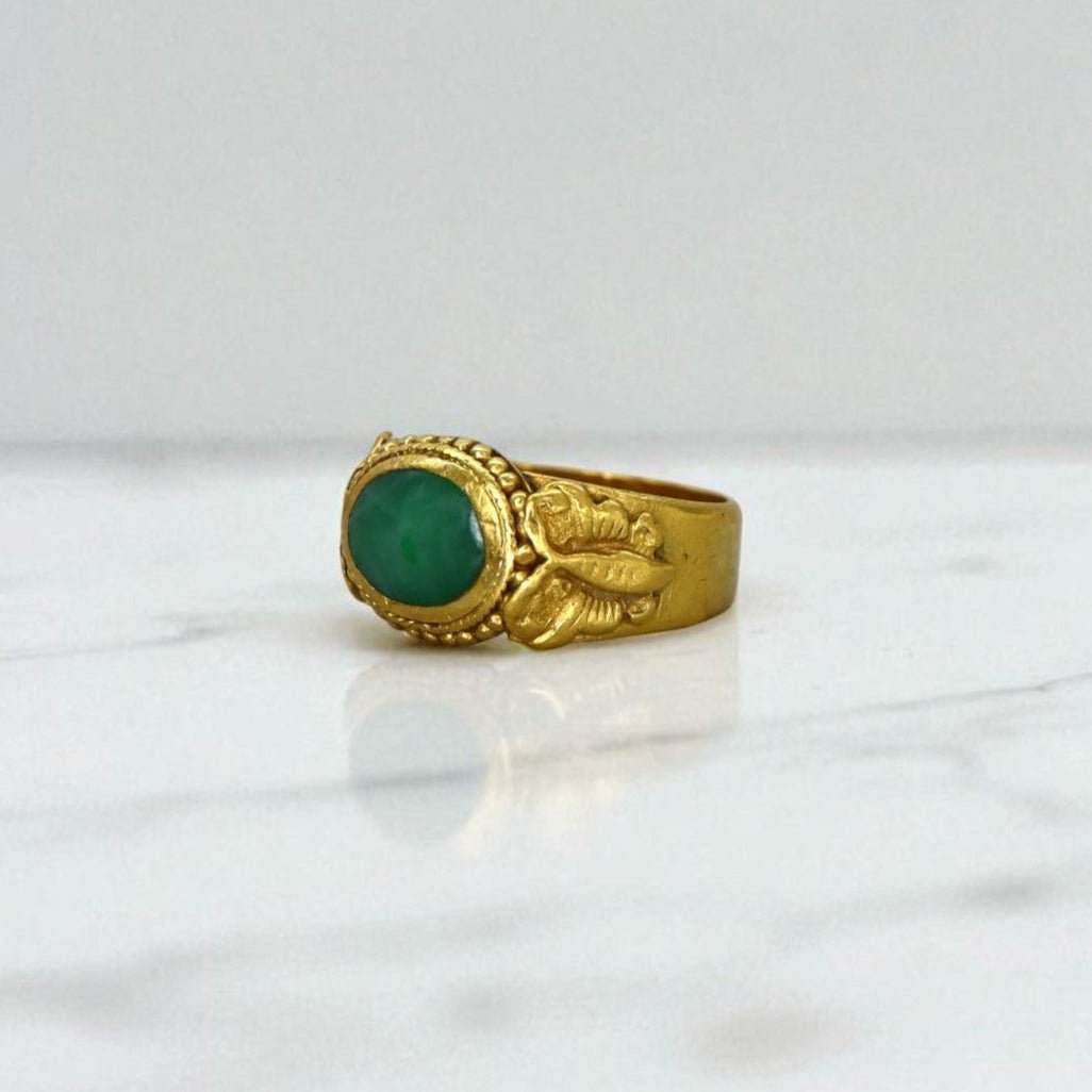 Art Nouveau Chinese Jade Saddle Ring 22K with Butterfly - Petra Star