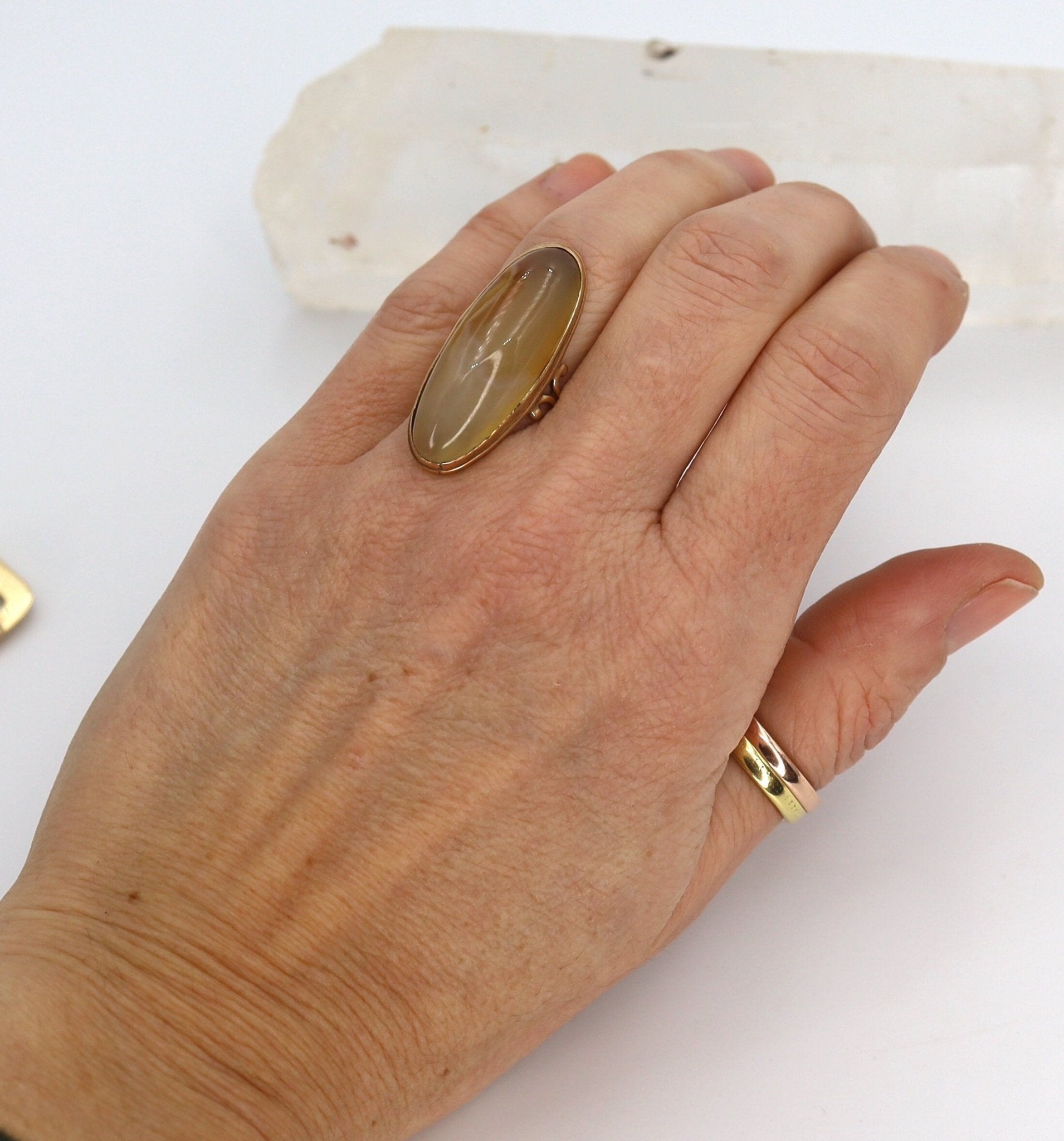 Art Nouveau Dendritic Agate Ring in 10k Gold - Petra Star