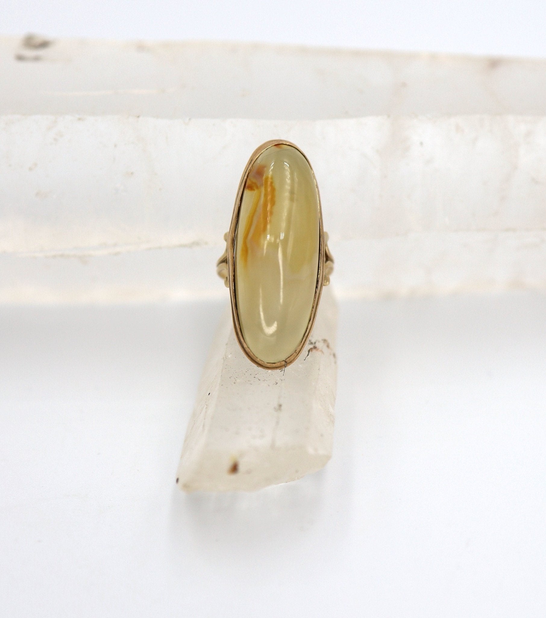 Art Nouveau Dendritic Agate Ring in 10k Gold - Petra Star