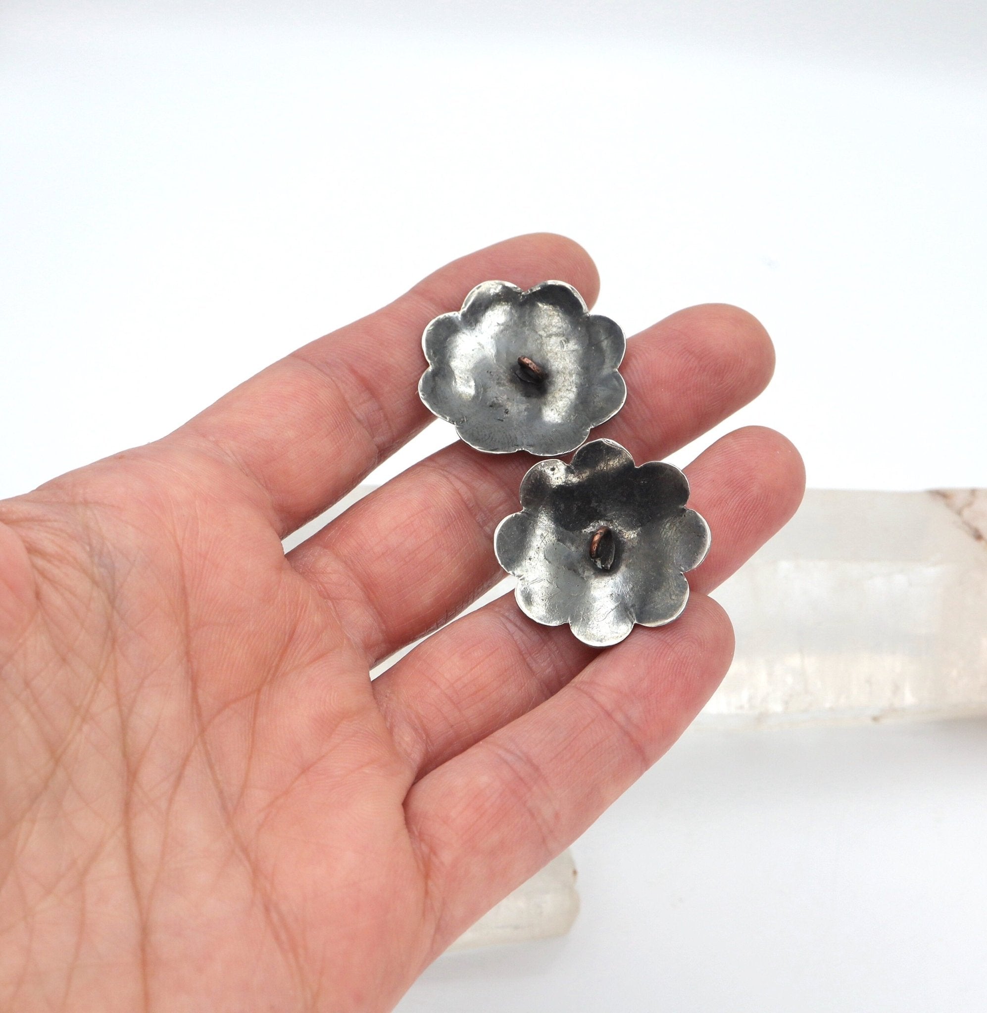 Art Nouveau Extra-Large Silver Buttons (Pair) - Petra Star