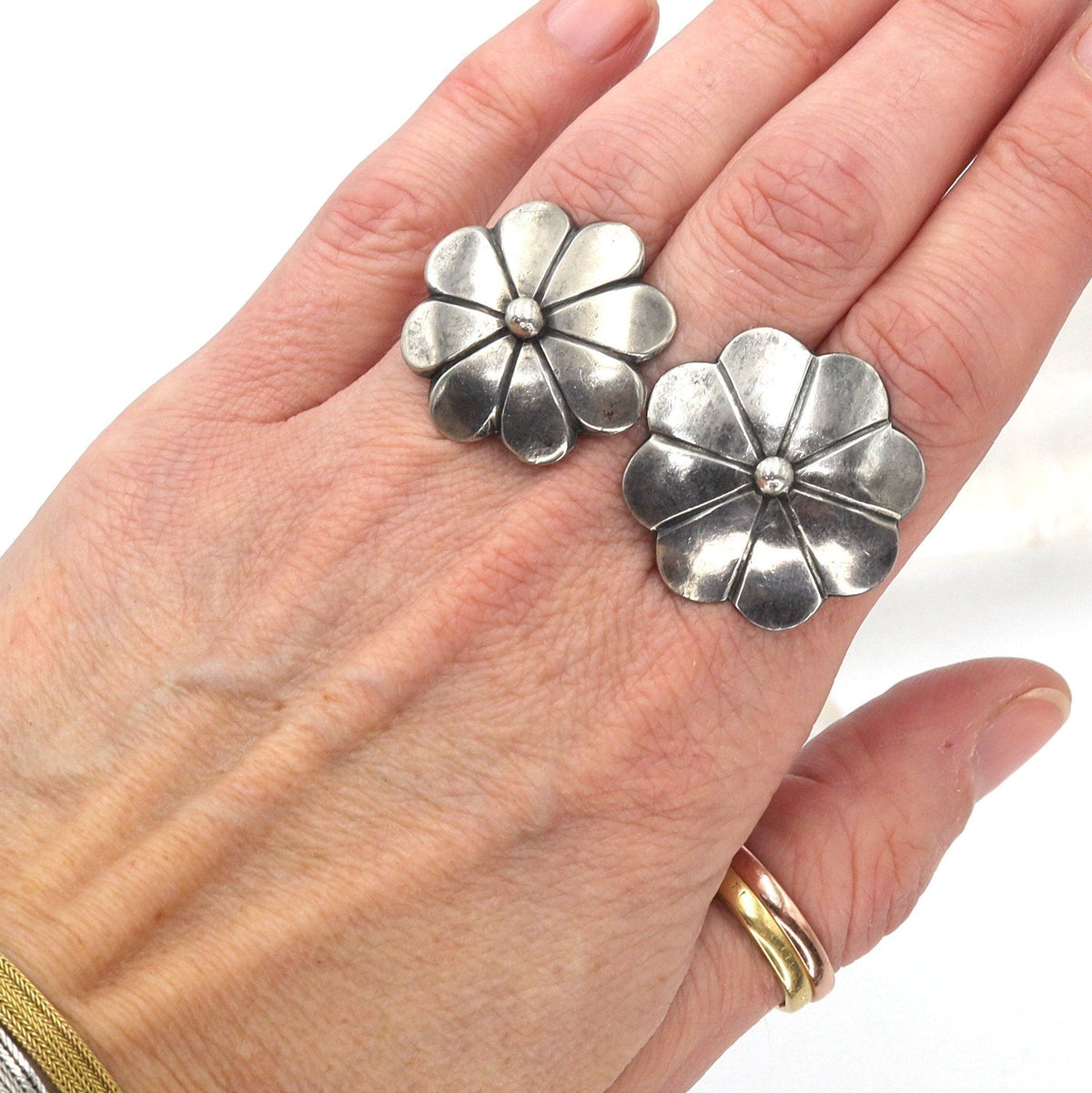 Art Nouveau Extra-Large Silver Buttons (Pair) - Petra Star