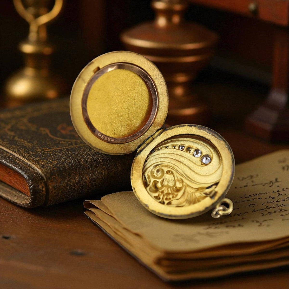 Art Nouveau Gold Locket With Monogram LRC - Petra Star