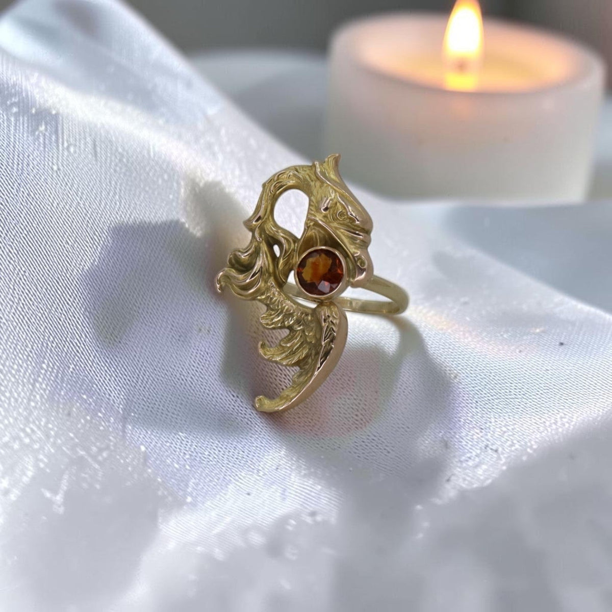 Art Nouveau Griffin Ring | 10k Gold Madeira Citrine | Converted Brooch Ring | Petra Star - Petra Star