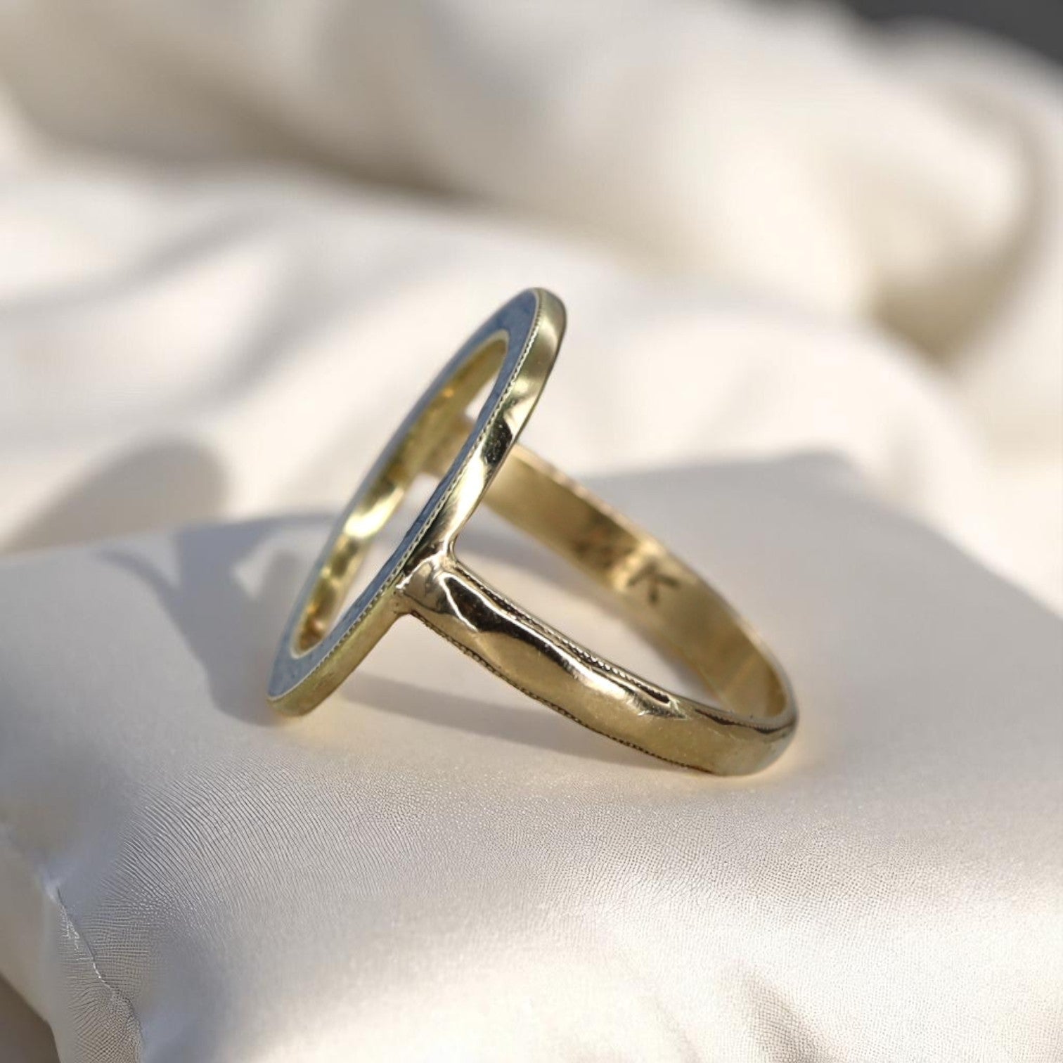 Art Nouveau Guilloche Enamel Ring 14k Gold - Petra Star