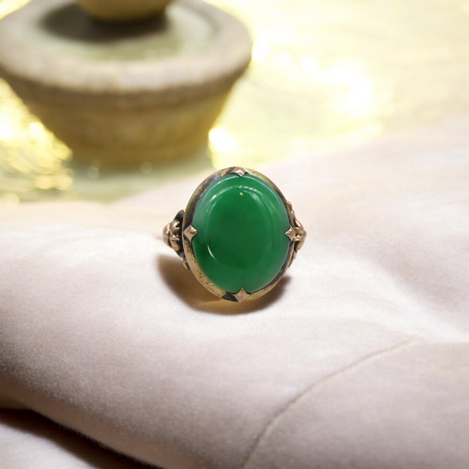 Art Nouveau Jade Ring - Petra Star