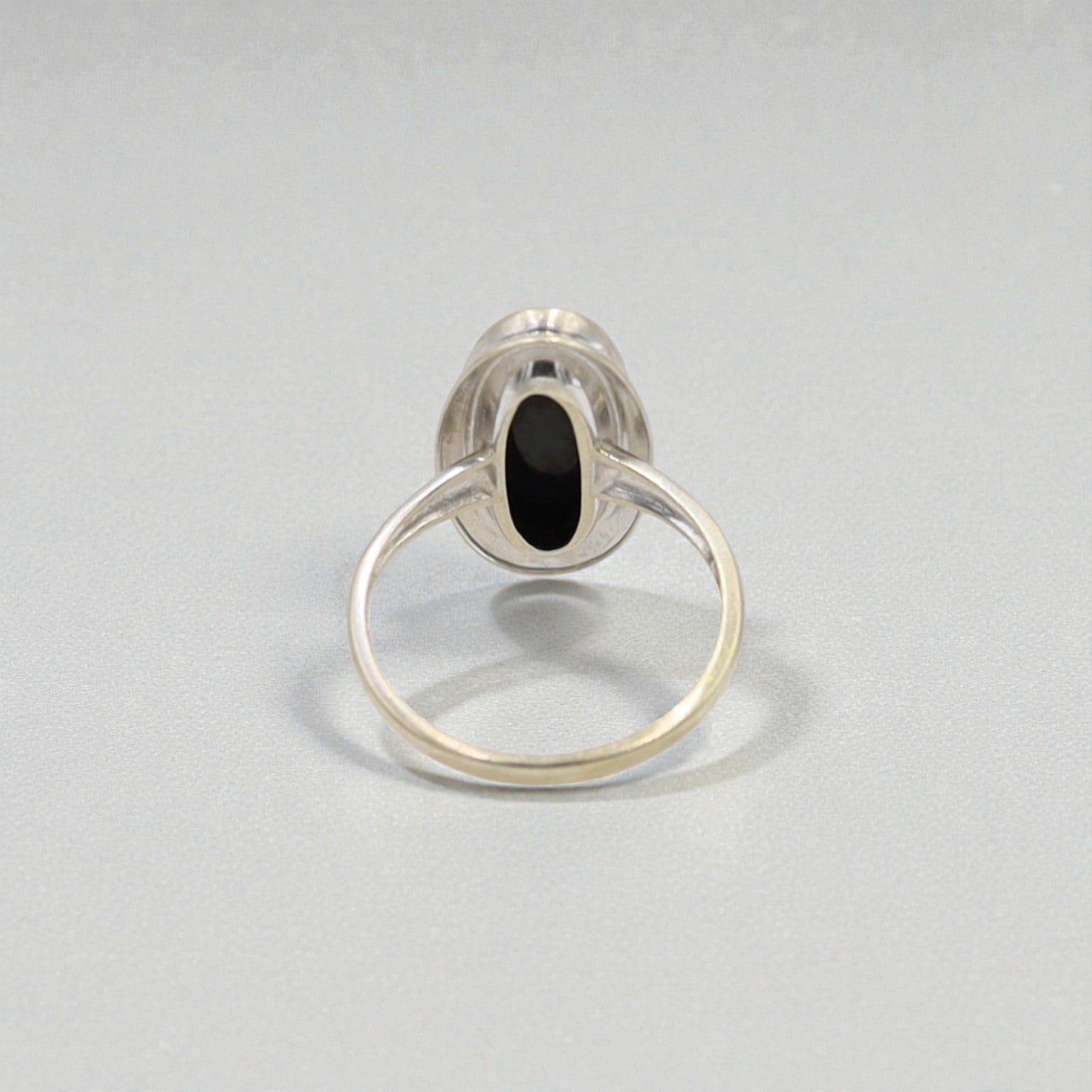 Art Nouveau Onyx Signet Ring in 10k White Gold - Petra Star