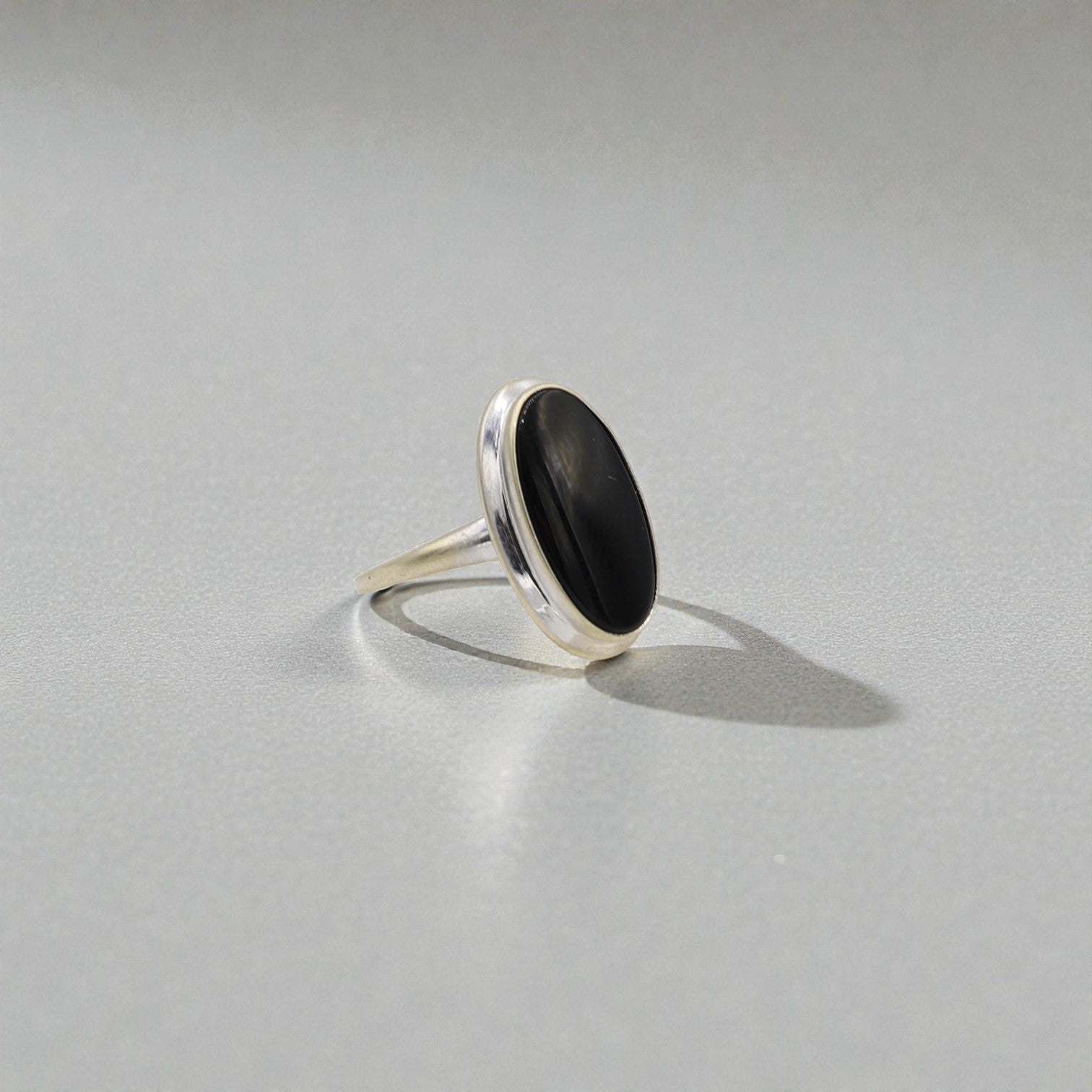Art Nouveau Onyx Signet Ring in 10k White Gold - Petra Star