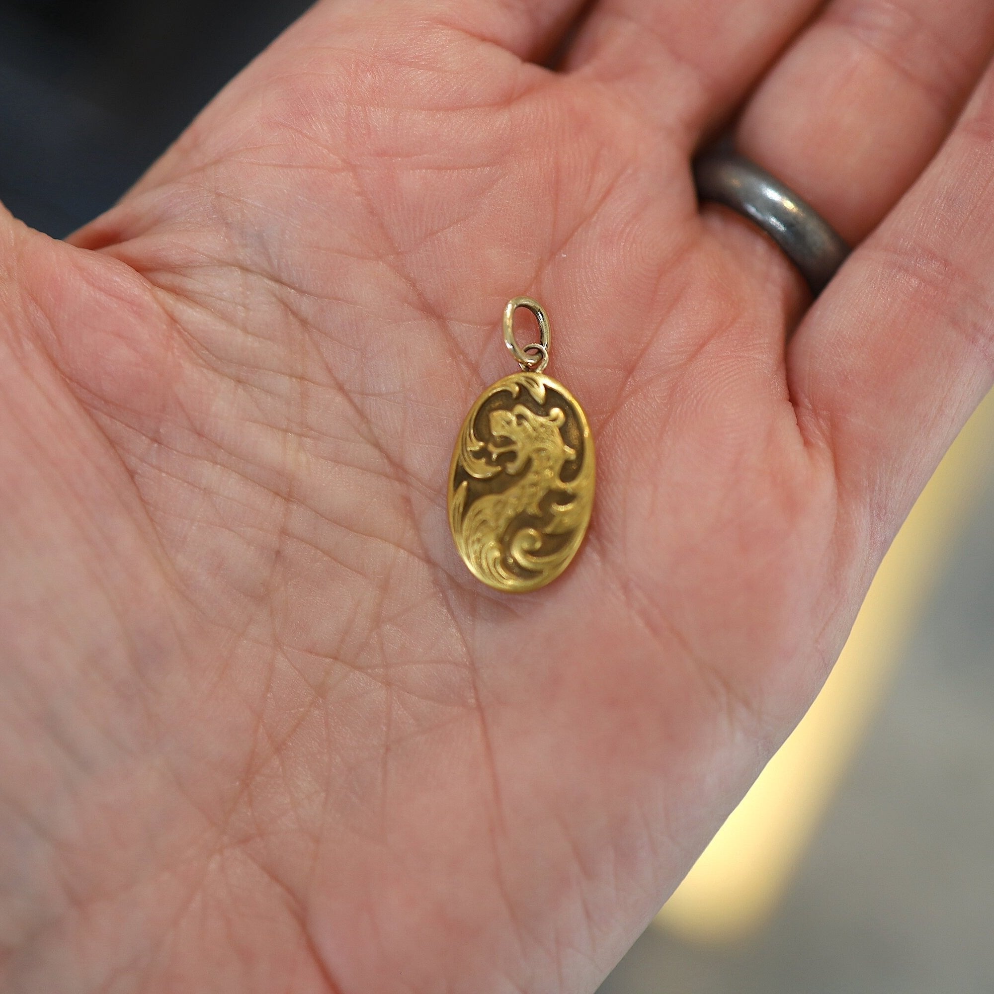 Art Nouveau Pendant Griffin Charm Dragon Pendant 10k Gold - Petra Star