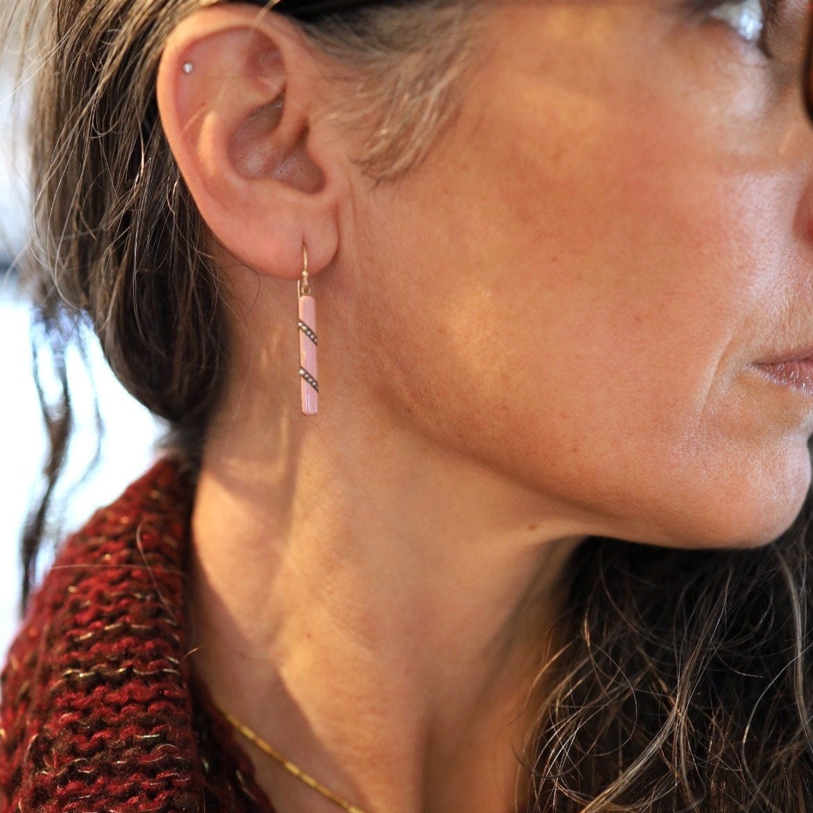 Art Nouveau Pink Enamel & Pearl Earrings in 14k Rose Gold - Petra Star