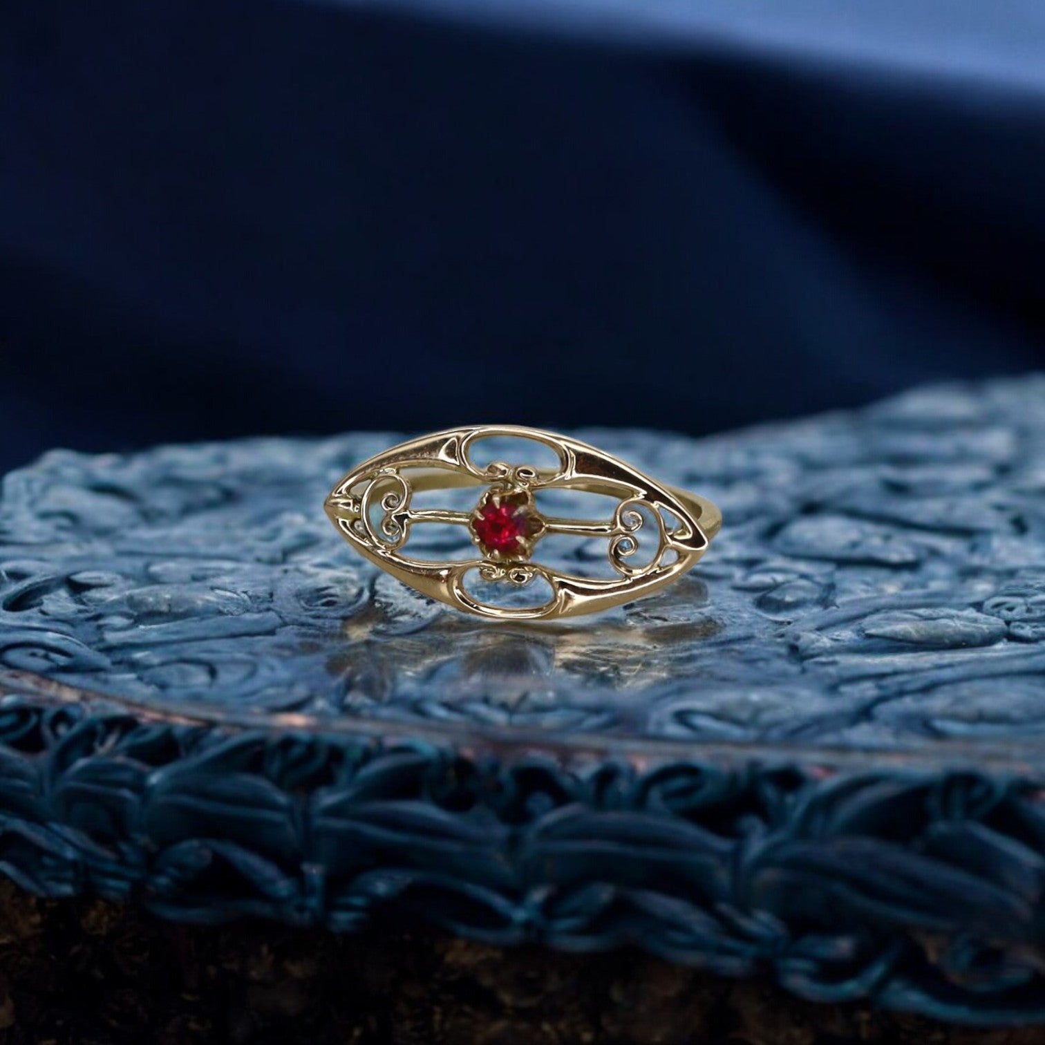 Art Nouveau Ruby Ring Conversion - Petra Star