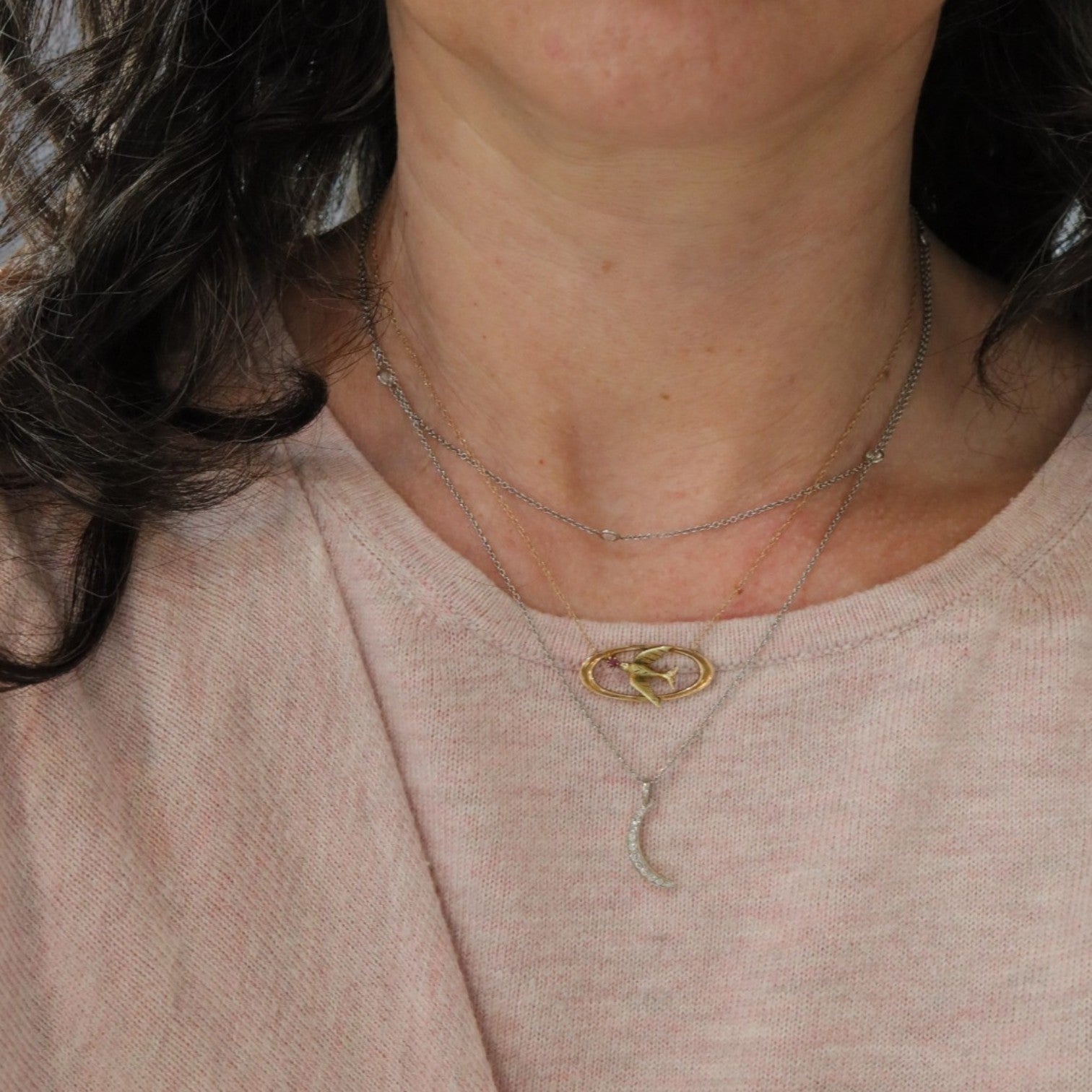 Art Nouveau Swallow Necklace in 10K Gold with Ruby | Converted Brooch Pendant | - Petra Star