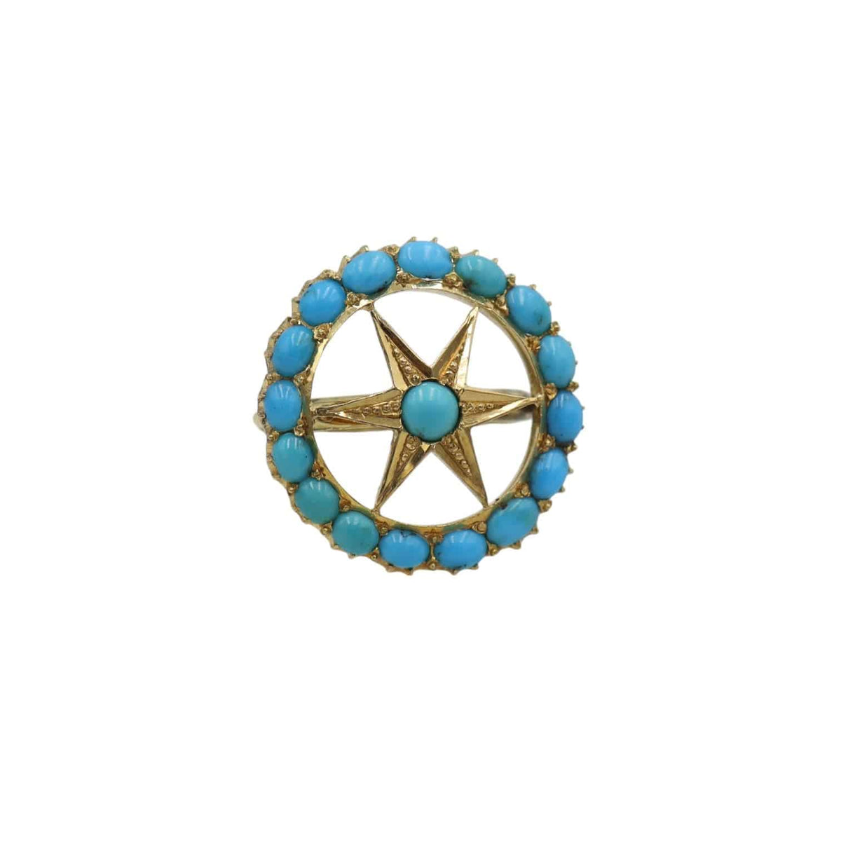 Art Nouveau Turquoise Star in Wheel Ring in 18k Yellow Gold - Petra Star
