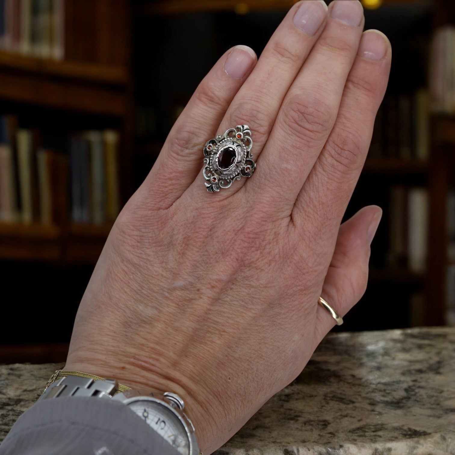 Austro-Hungarian Renaissance Revival Garnet Ring - Petra Star