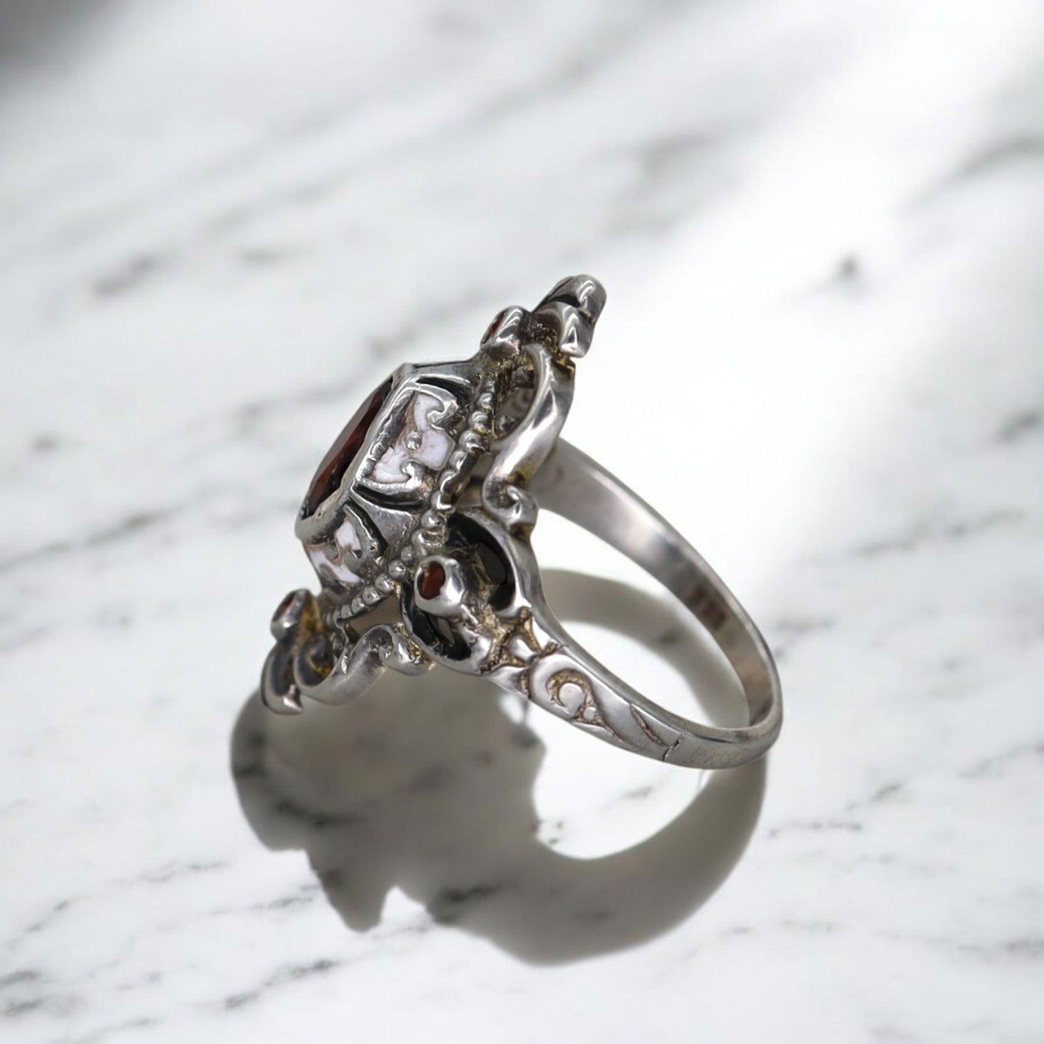 Austro-Hungarian Renaissance Revival Garnet Ring - Petra Star