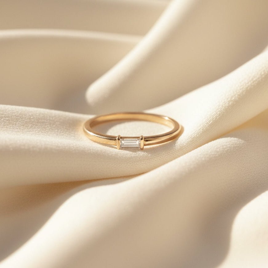 Baguette Diamond Stacking Band in 14k Rose Gold | 0.14ct G VS1 Recycled Diamond | Custom Size | Petra Star - Petra Star