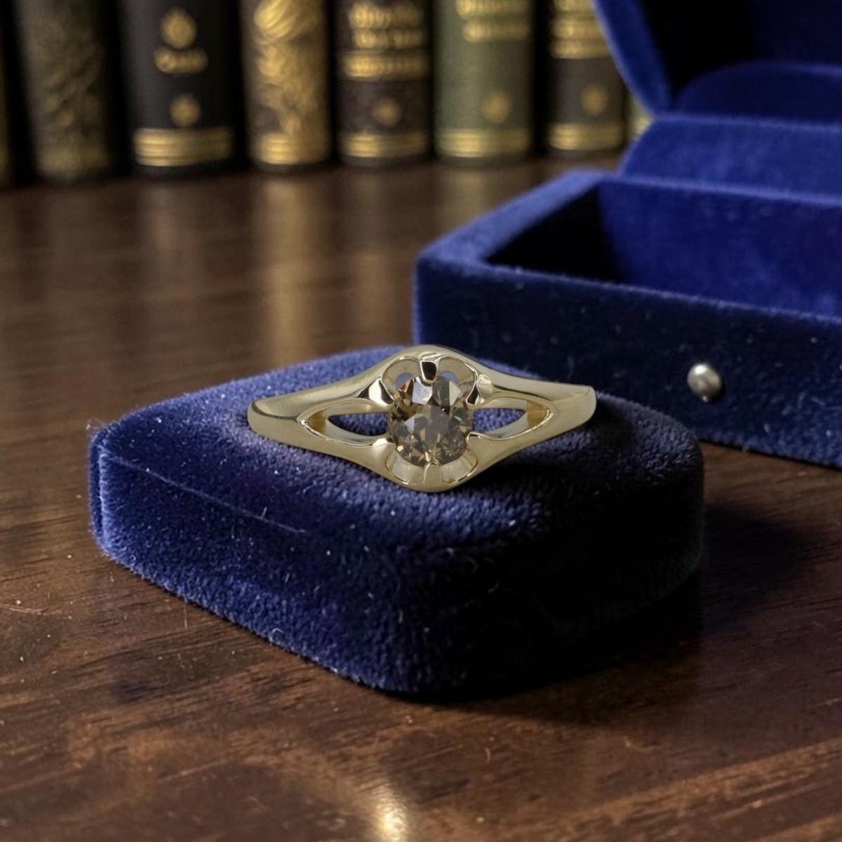 Belcher Ring with 0.48-ct Antique Old Mine Cut Cognac Diamond - Petra StarEngagement Ring