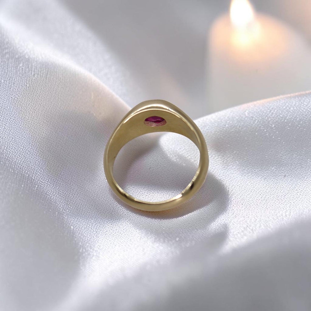 Bespoke 14k Yellow Gold Gypsy-Set Ruby Ring — Custom Commission - Petra Star