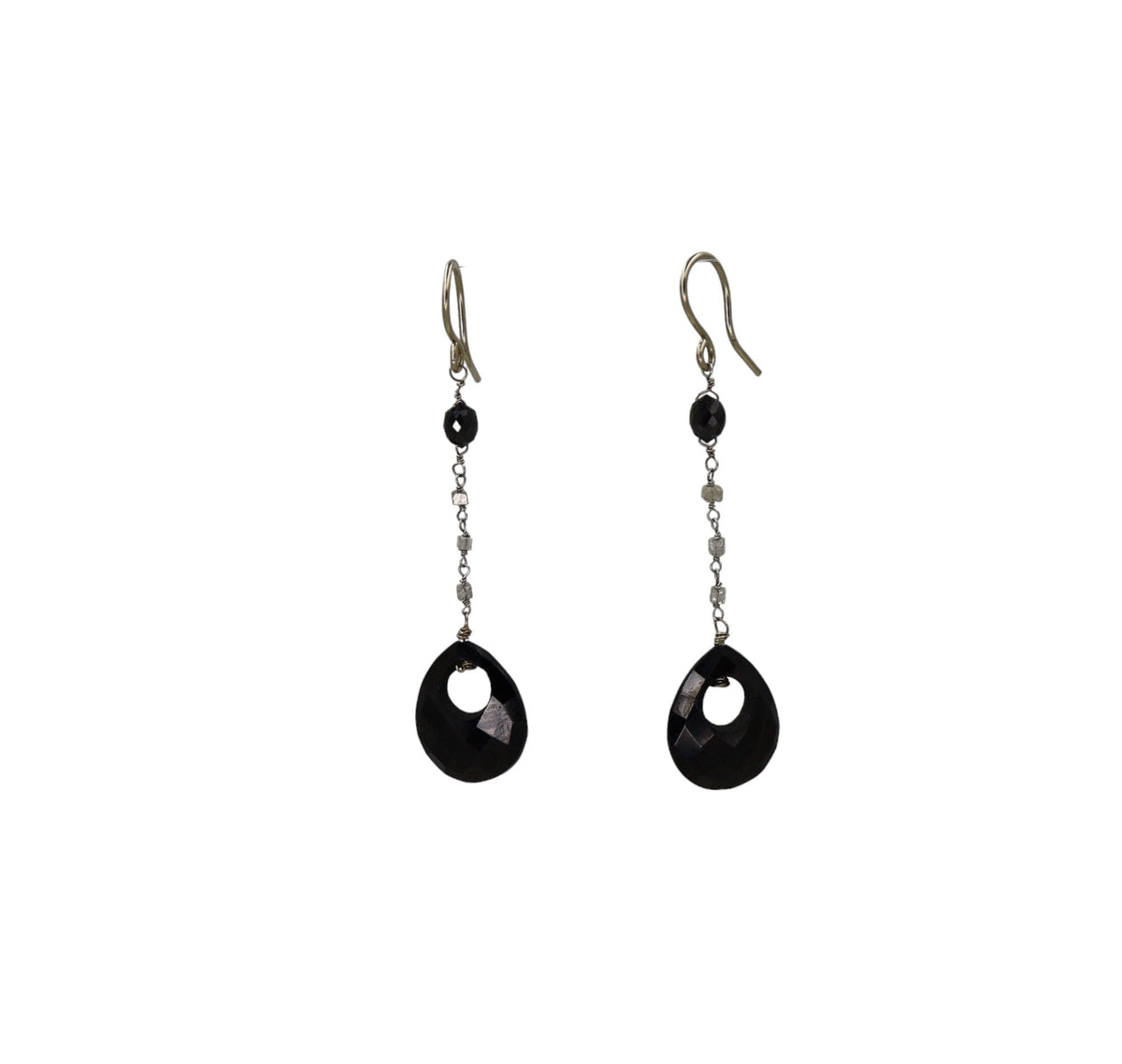 Black and White Diamond Earrings with Onyx in 14k White Gold Station Earrings - Petra Star