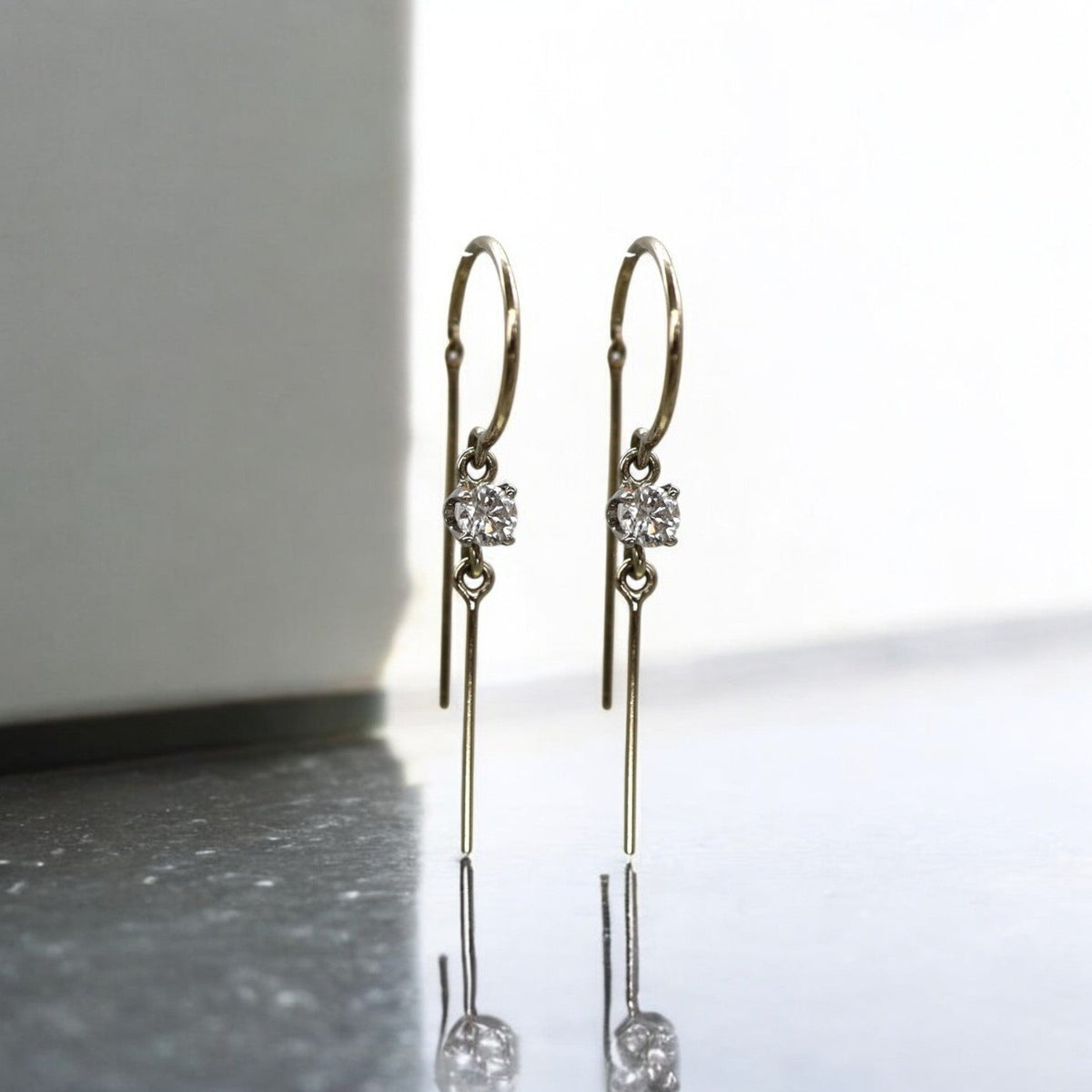 Bling Earrings 14k White Gold & Repurposed Earth-Mined Diamond Single - Petra Star