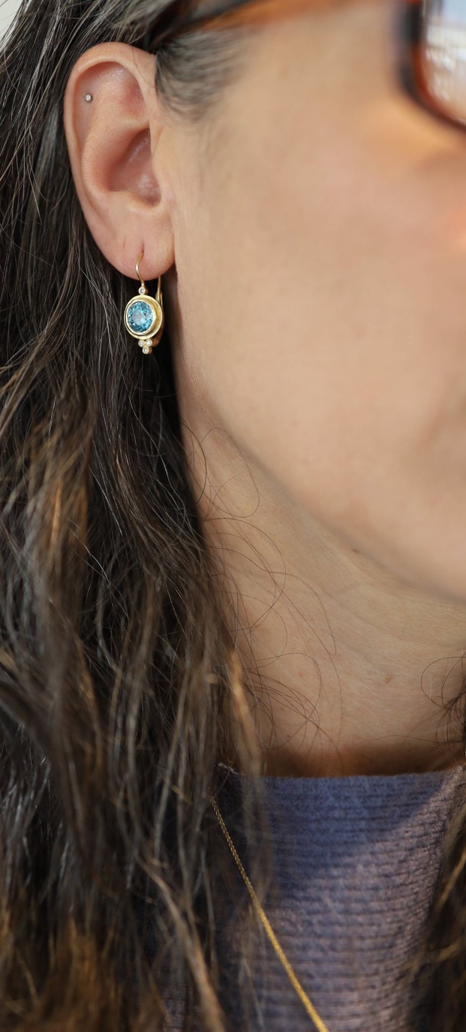 Blue Zircon and Diamond Designer Earrings - Petra Star