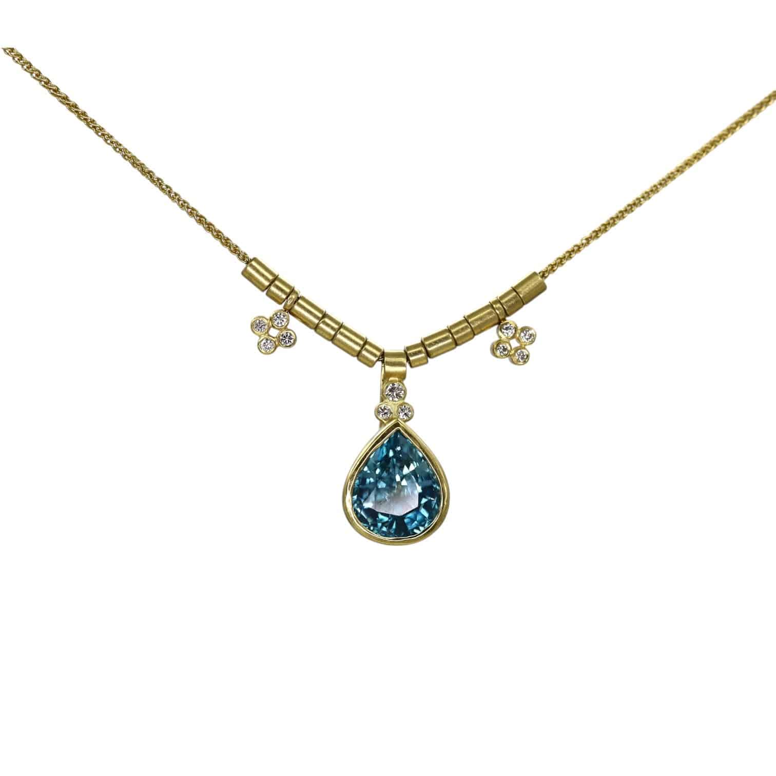 Blue Zircon and Diamond Necklace - Petra Star