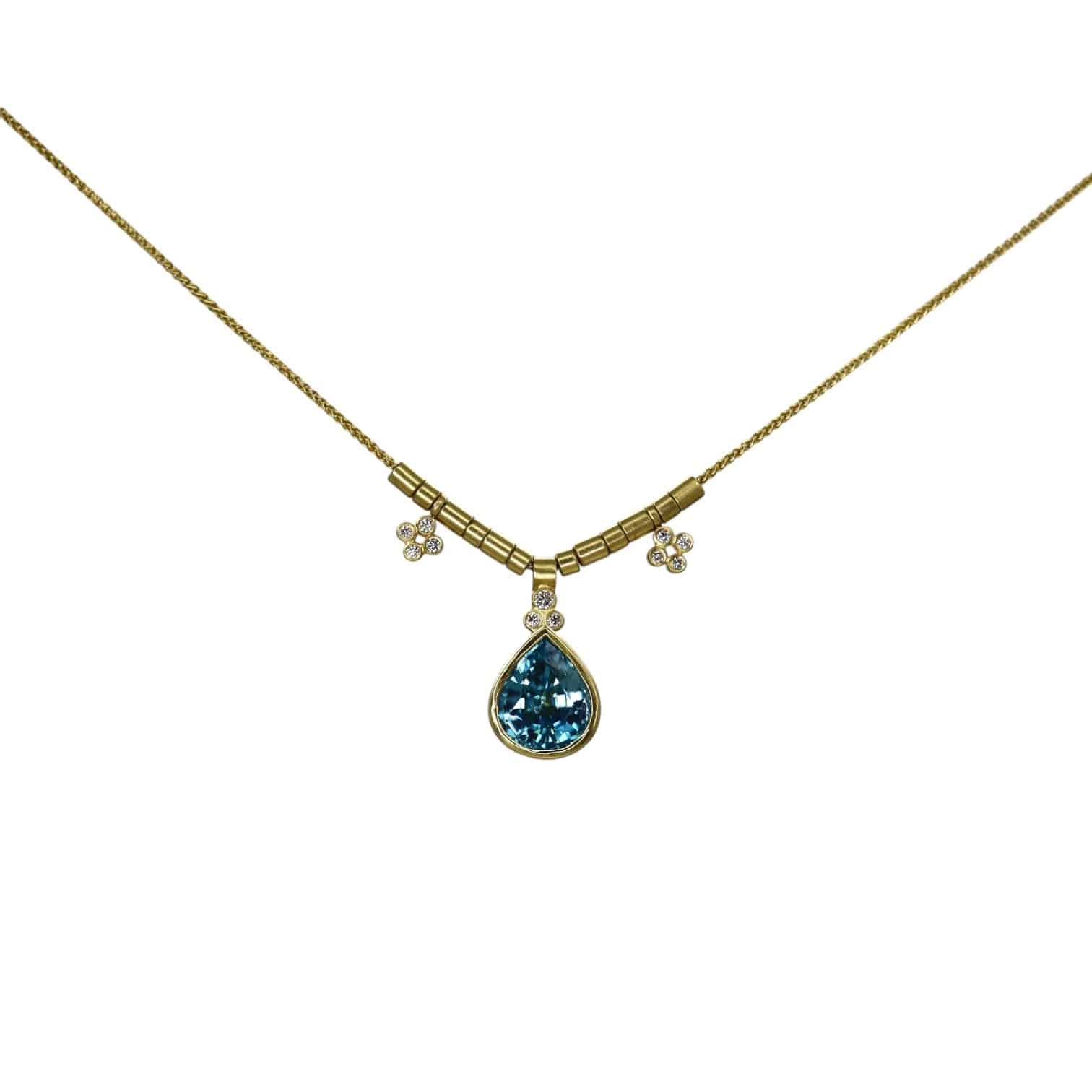 Blue Zircon and Diamond Necklace - Petra Star