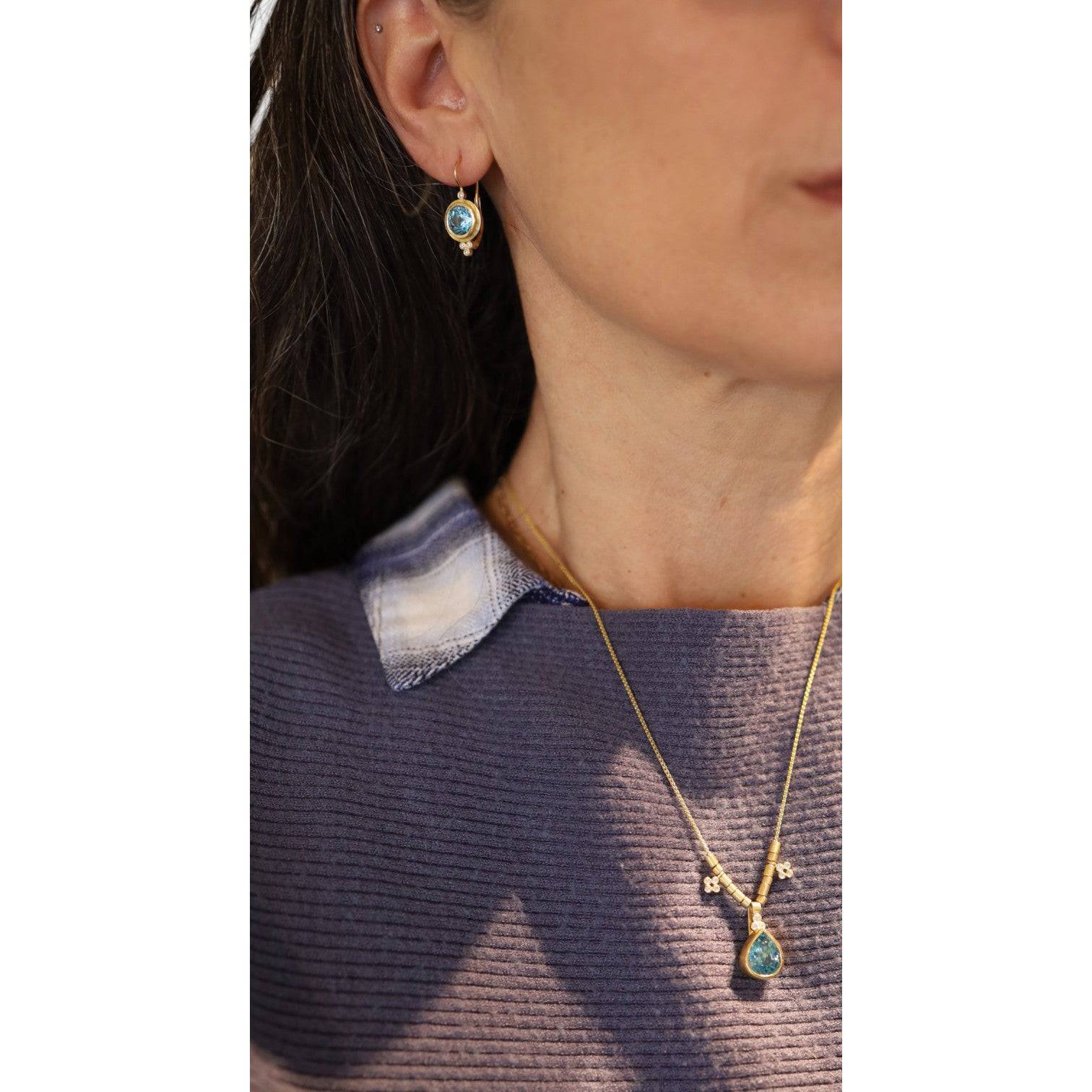 Blue Zircon and Diamond Necklace - Petra Star