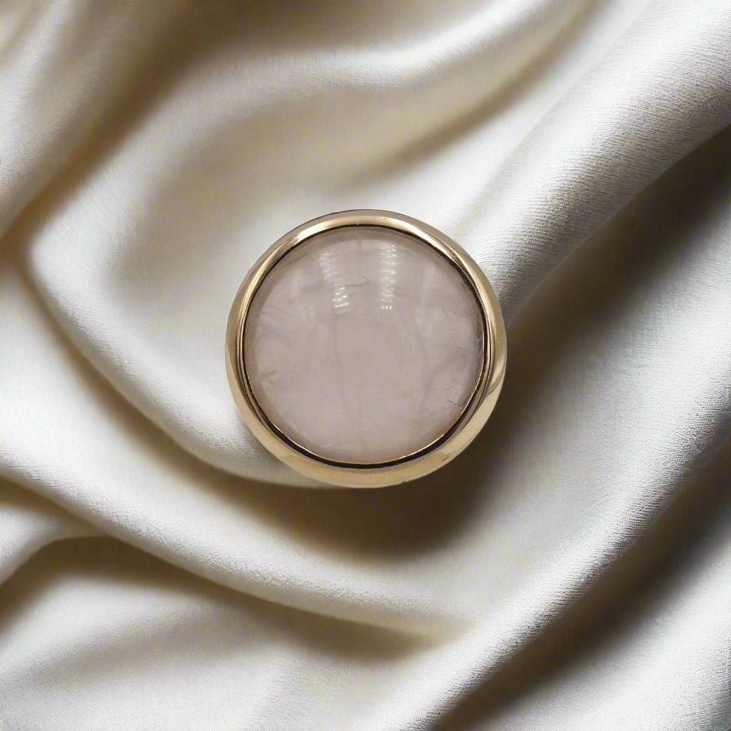 Bubble Gum Pink Rose Quartz Ring in 14k Pink Gold - Petra Star