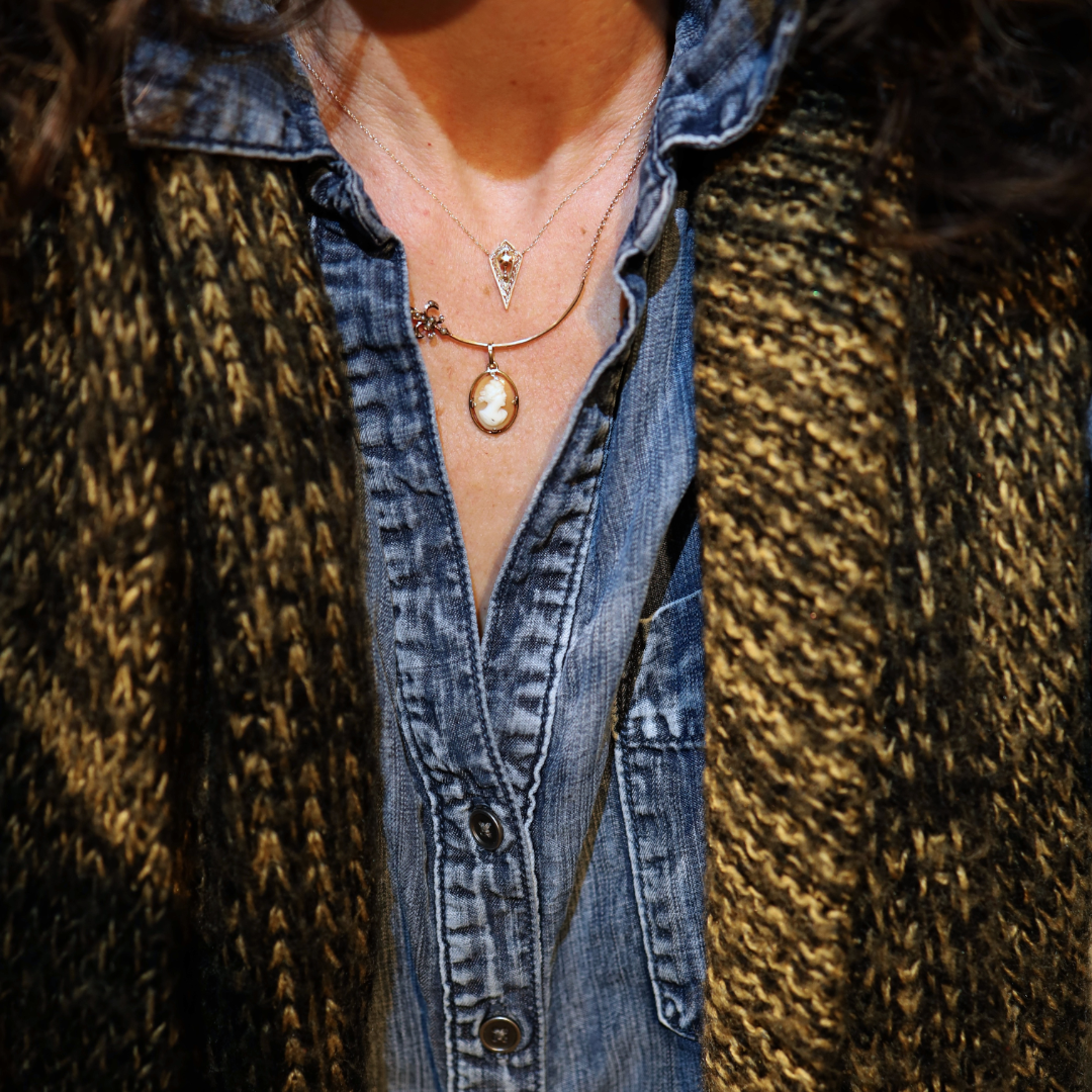 Cameo necklace on model