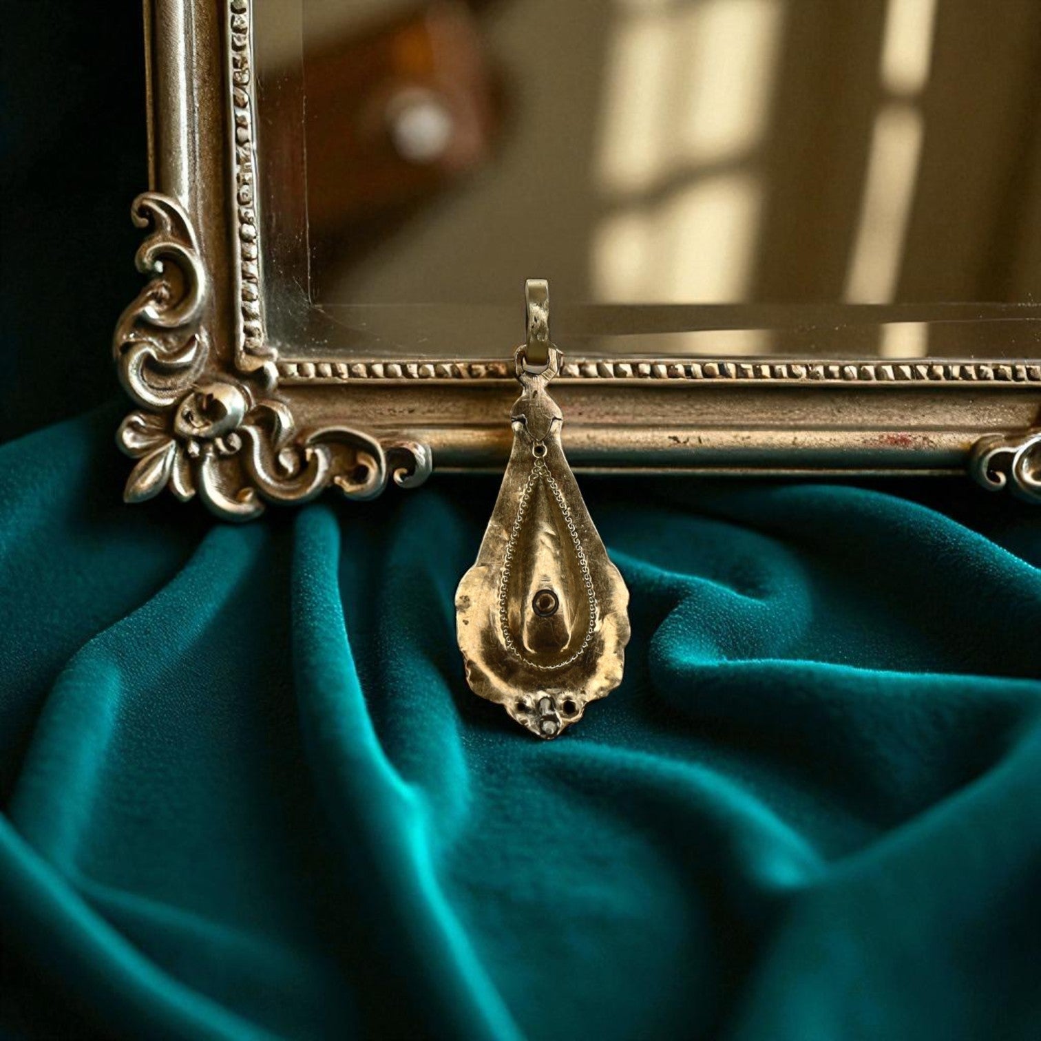Chalcedony and Garnet Teardrop Victorian Pendant - Petra Star