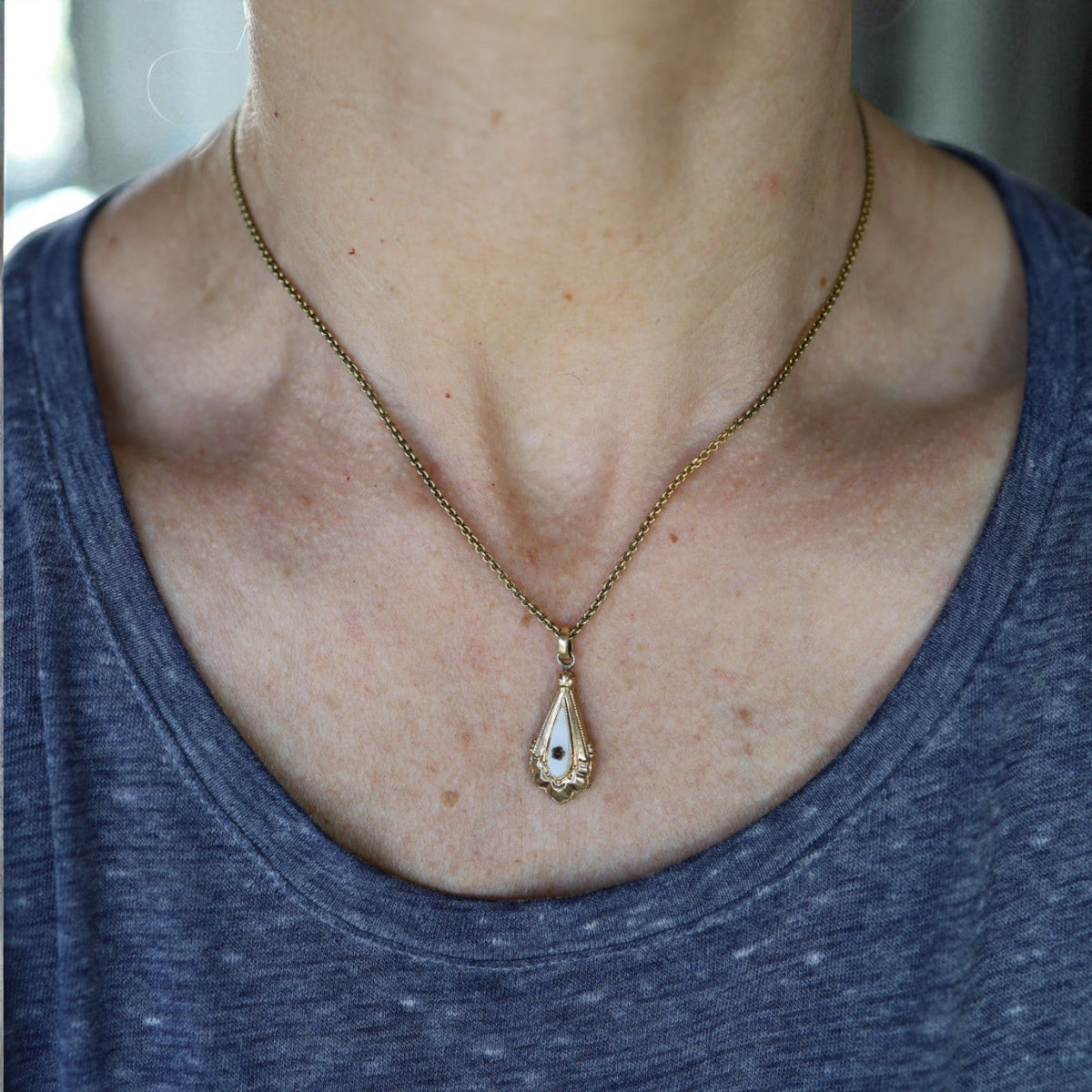 Chalcedony and Garnet Teardrop Victorian Pendant - Petra Star