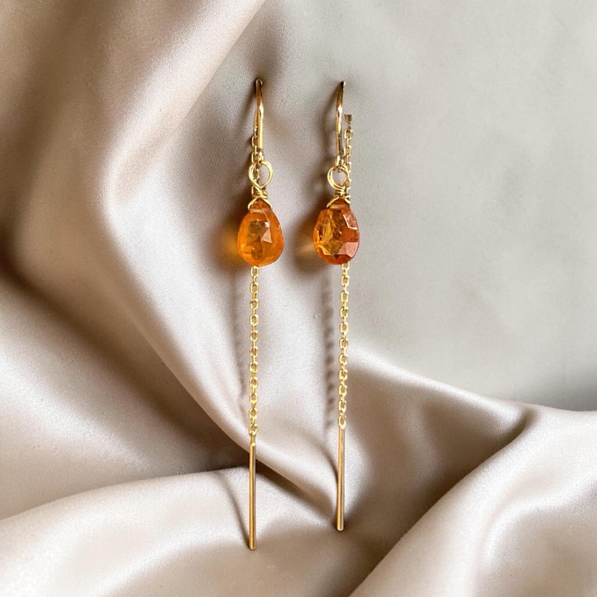 Citrine Briolette Threader Earrings, 14k Yellow Gold - Petra StarEarrings
