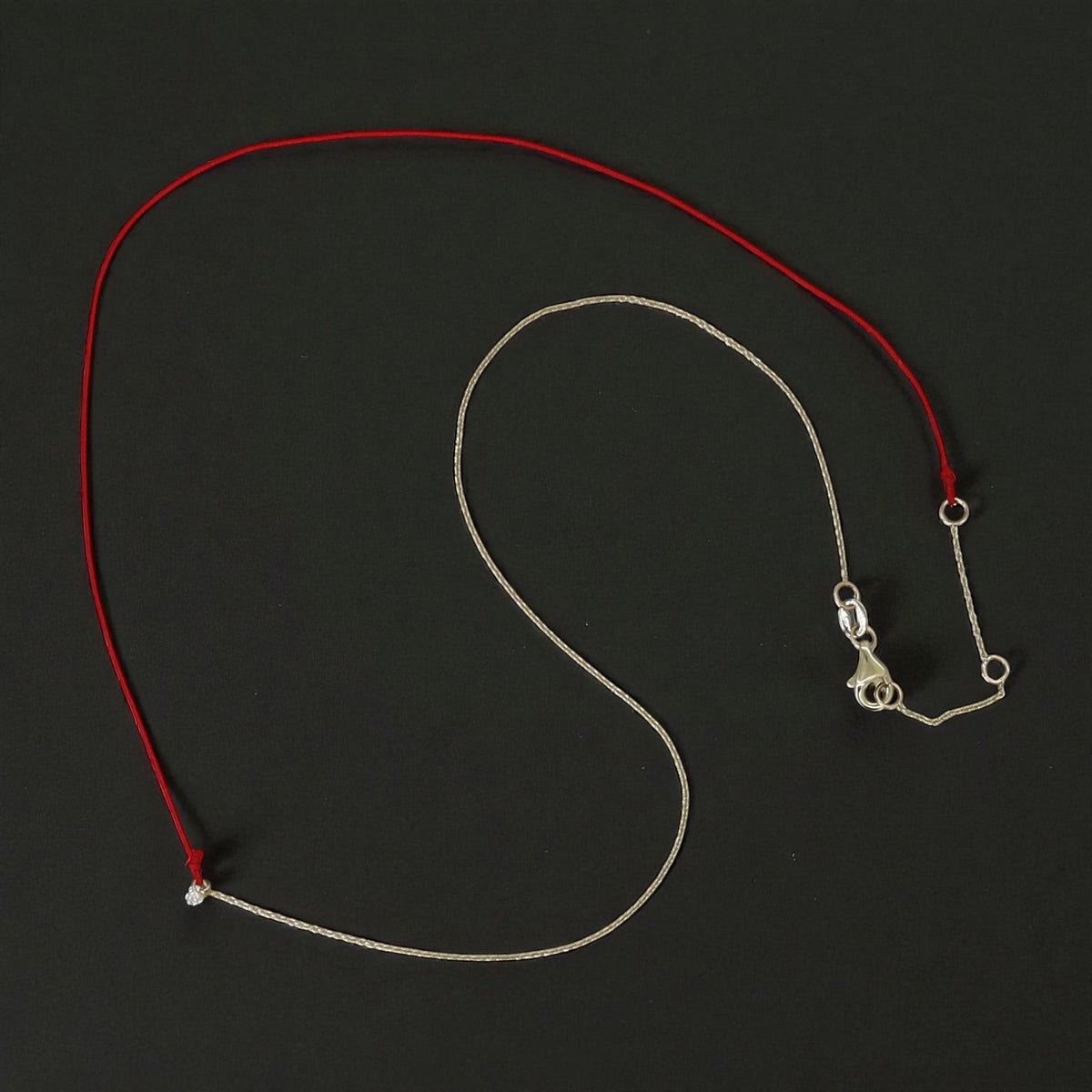 Contemporary Floating Diamond & Red Cord Necklace – 14k Yellow Gold - Petra Star