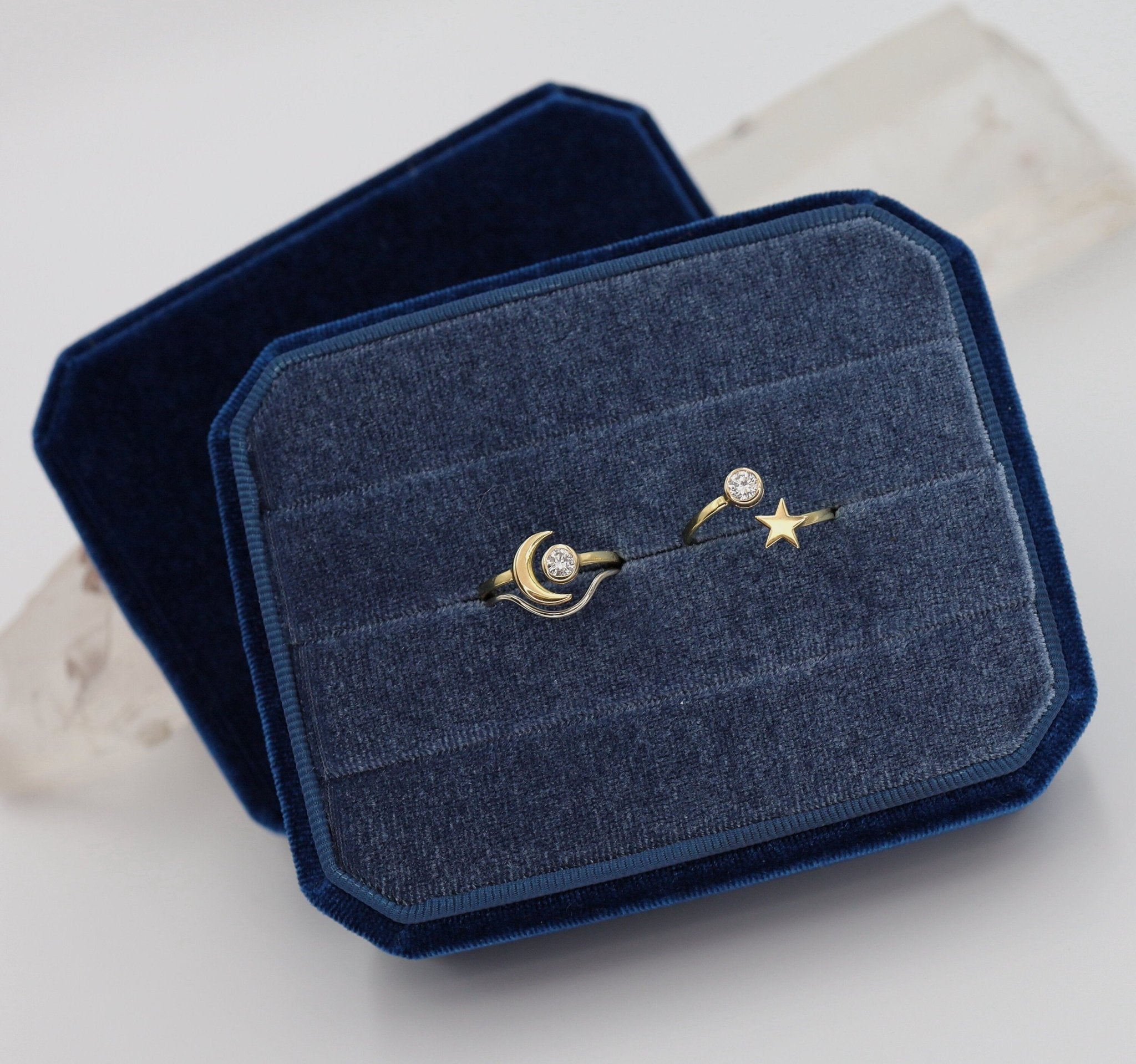 Crescent Moon and Diamond Ring in 18k Yellow Gold 0.18 cts H/I SI1 - JL290D - Petra Star