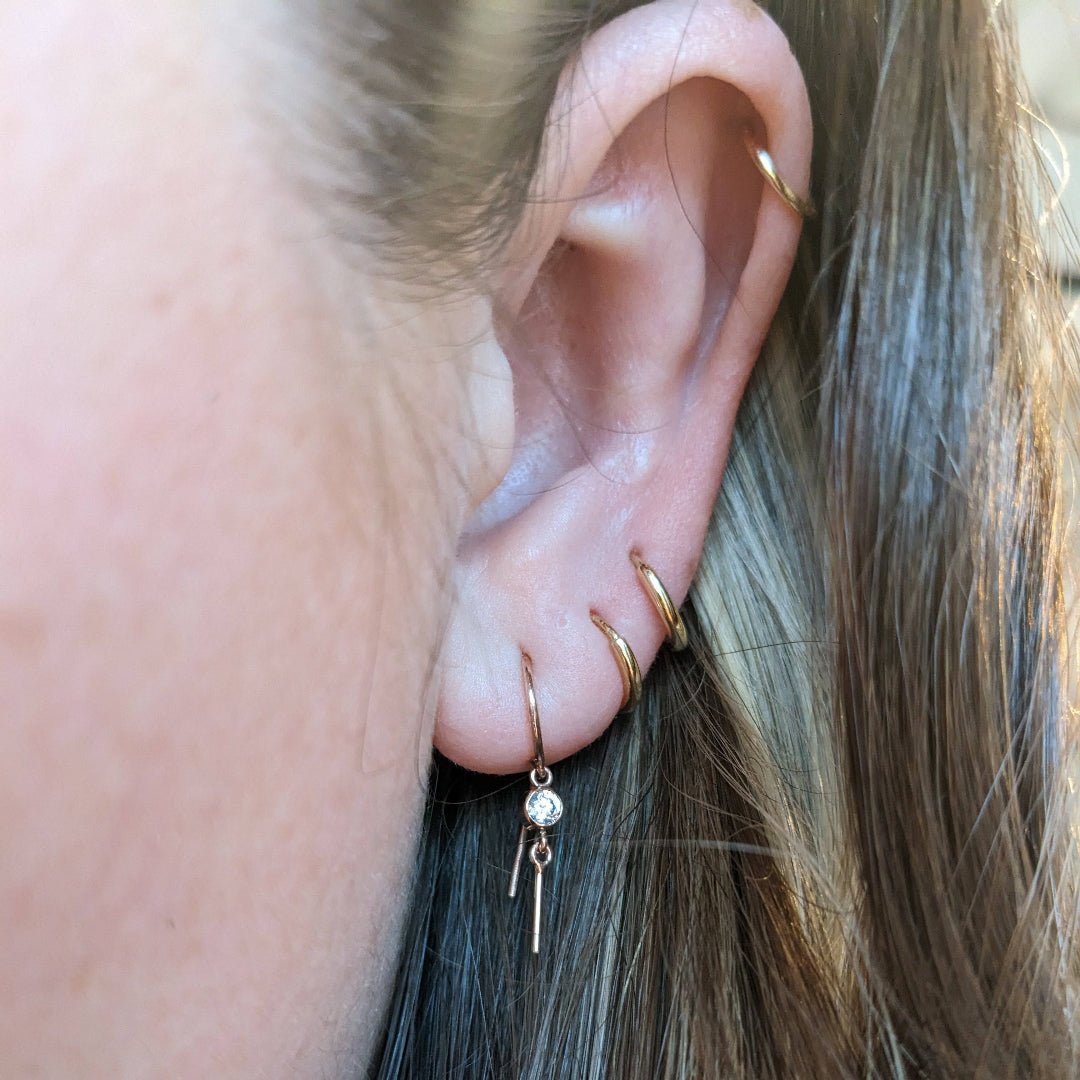 Custom 14k Rose Gold Diamond Bling Earring – Single, Recycled Earth-Mined Diamond Bezel | Petra Star - Petra Star