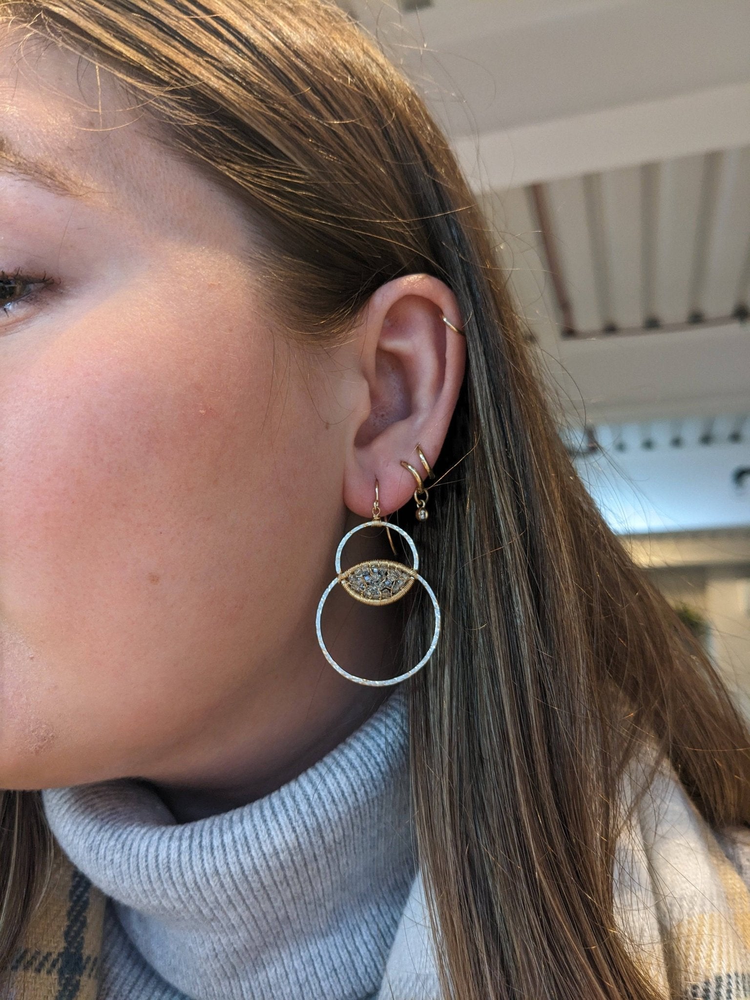 Dana Kellin Double Hoop Dangle Earrings With Crystal Gold Filled - Petra Star