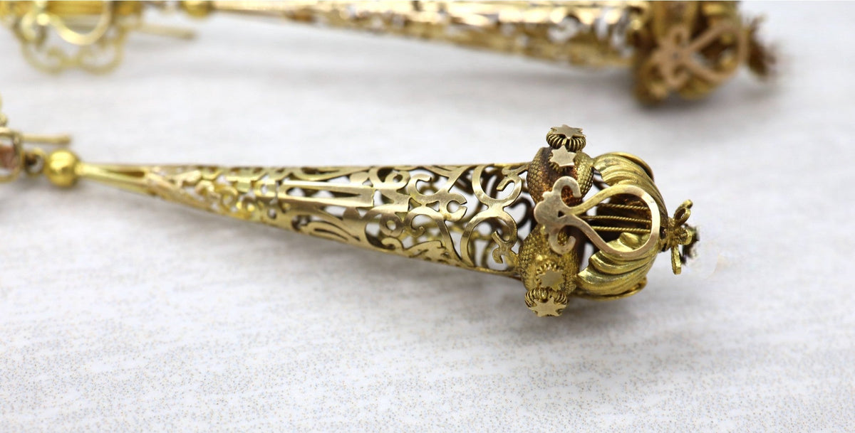 Day-and-Night 14k Gold Georgian Lyre Torpedo Earrings - Petra Star