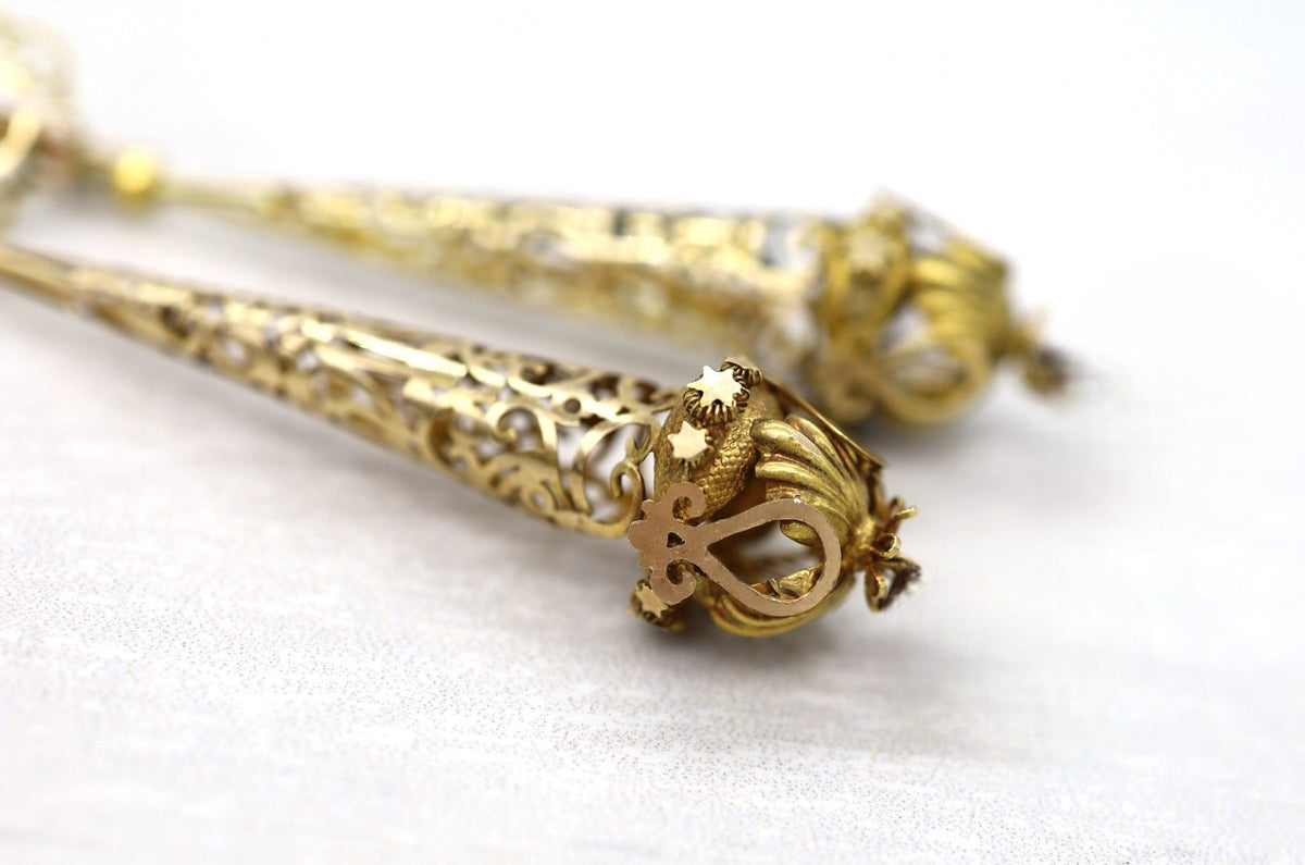Day-and-Night 14k Gold Georgian Lyre Torpedo Earrings - Petra Star
