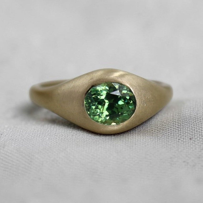 Demantoid Garnet Ring - Antique Stone in Satin 14k Yellow Gold - Petra Star
