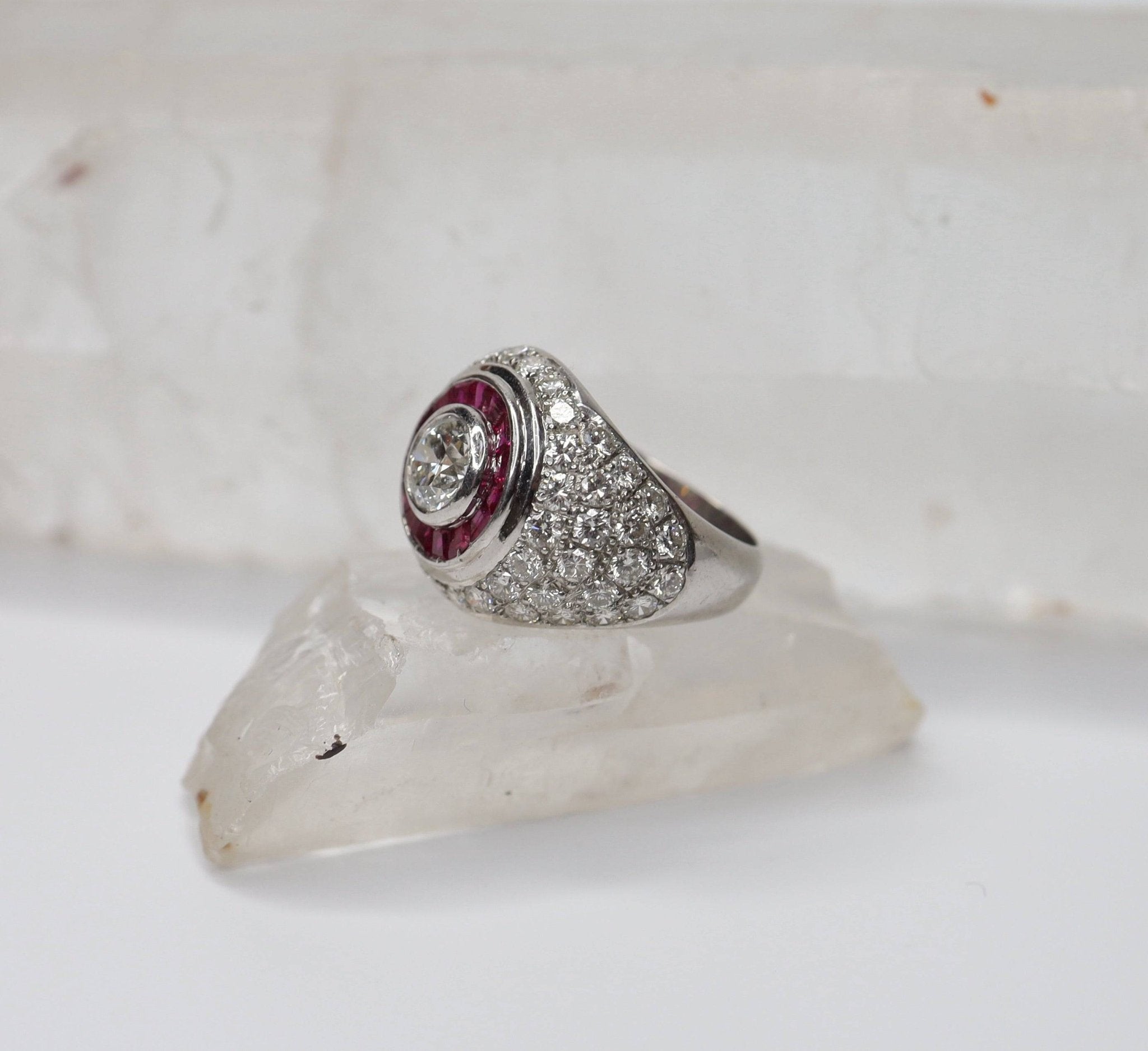 Diamond and Ruby Cocktail Ring in Platinum - Petra Star