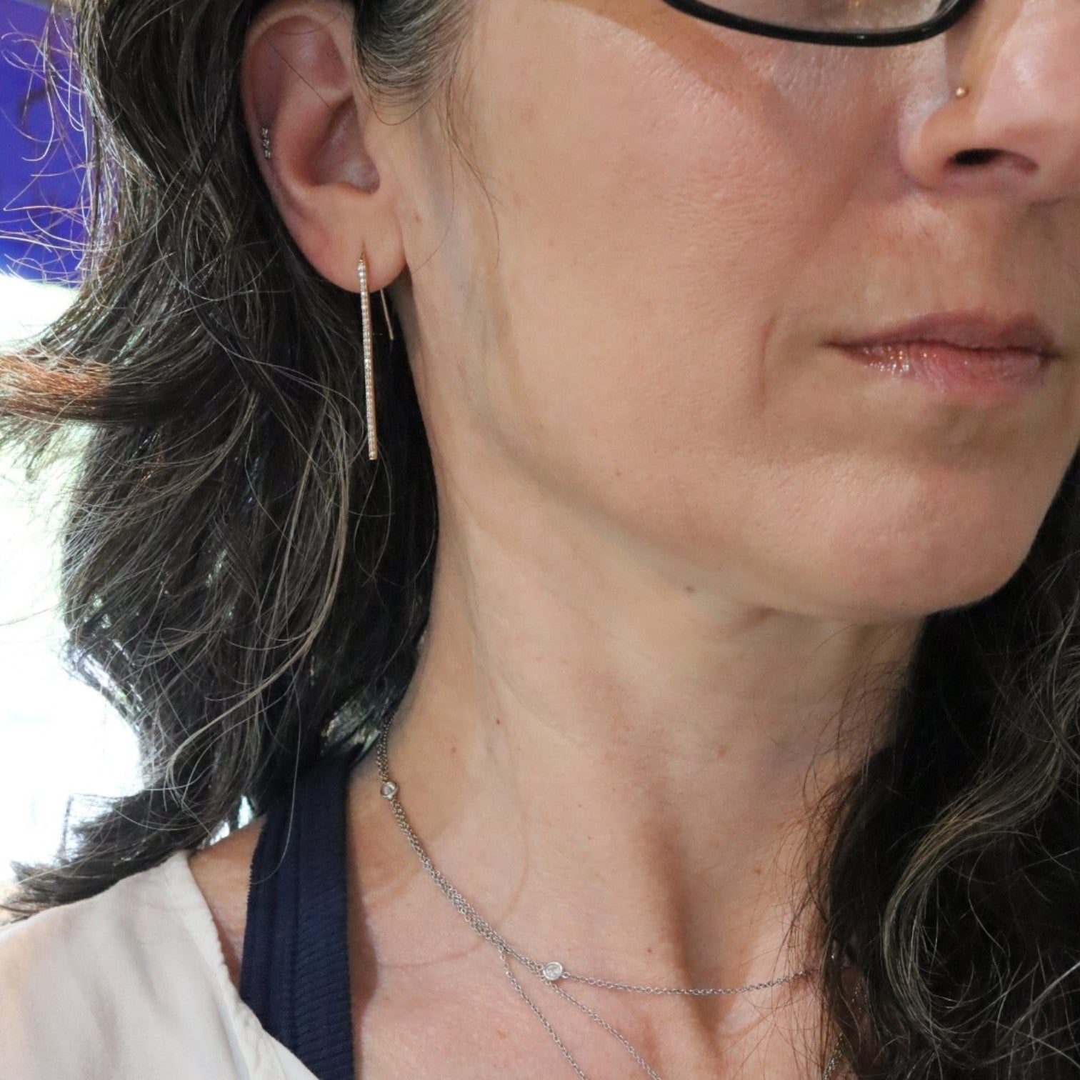 Diamond Bar Drop Earrings | Earth Mined Diamonds | Share Prong Set | Made to Order 14k Gold or Platinum | Petra Star - Petra Star