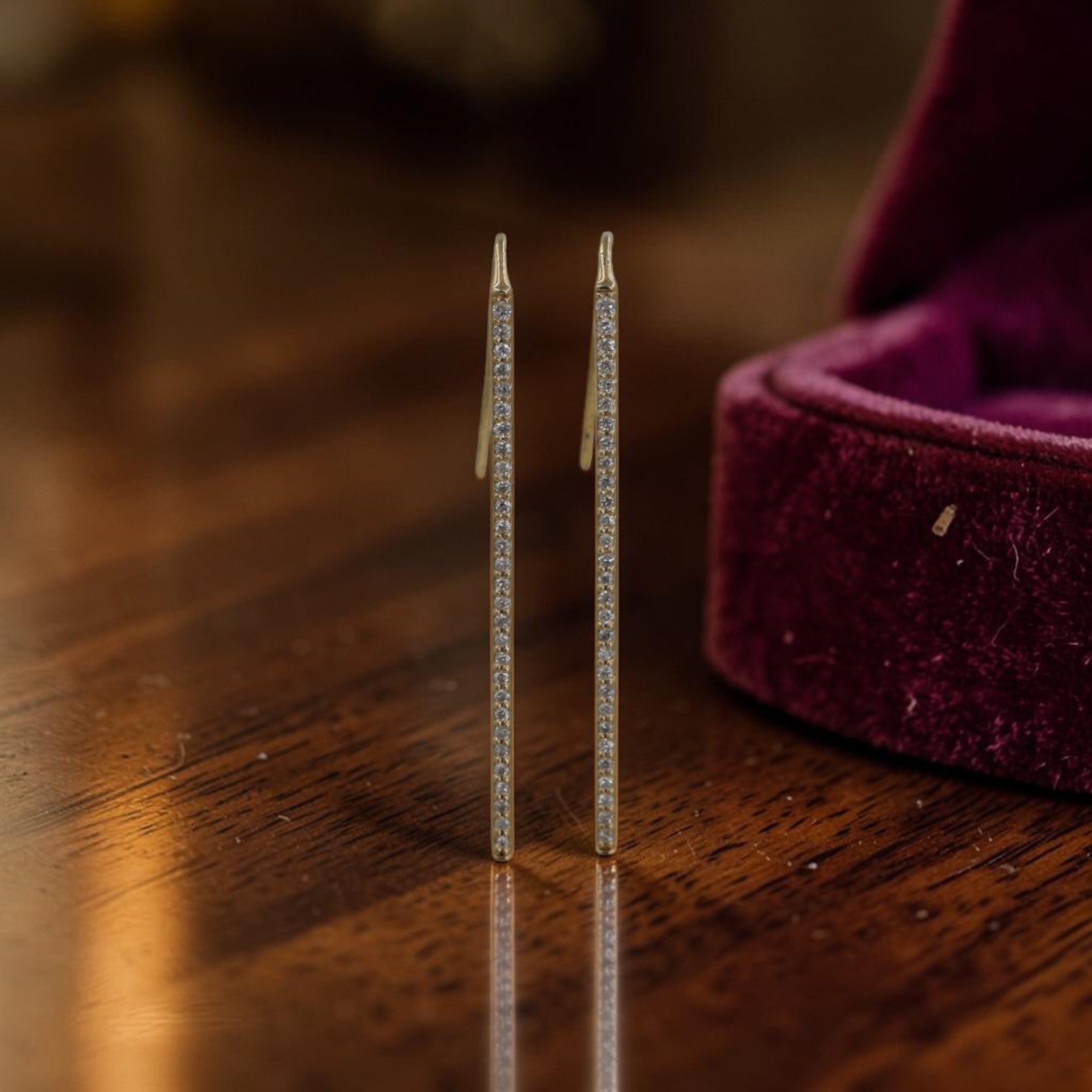 Diamond Bar Drop Earrings | Earth Mined Diamonds | Share Prong Set | Made to Order 14k Gold or Platinum | Petra Star - Petra Star